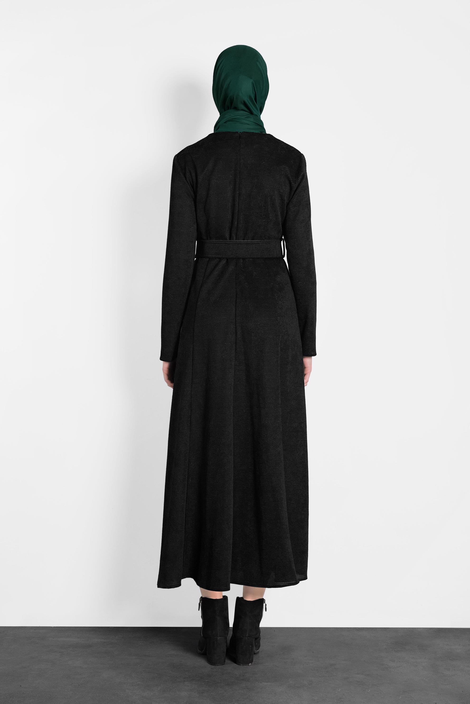 Tesettür giyim SİYAH ŞÖNİL KADİFE ELBİSE 40287