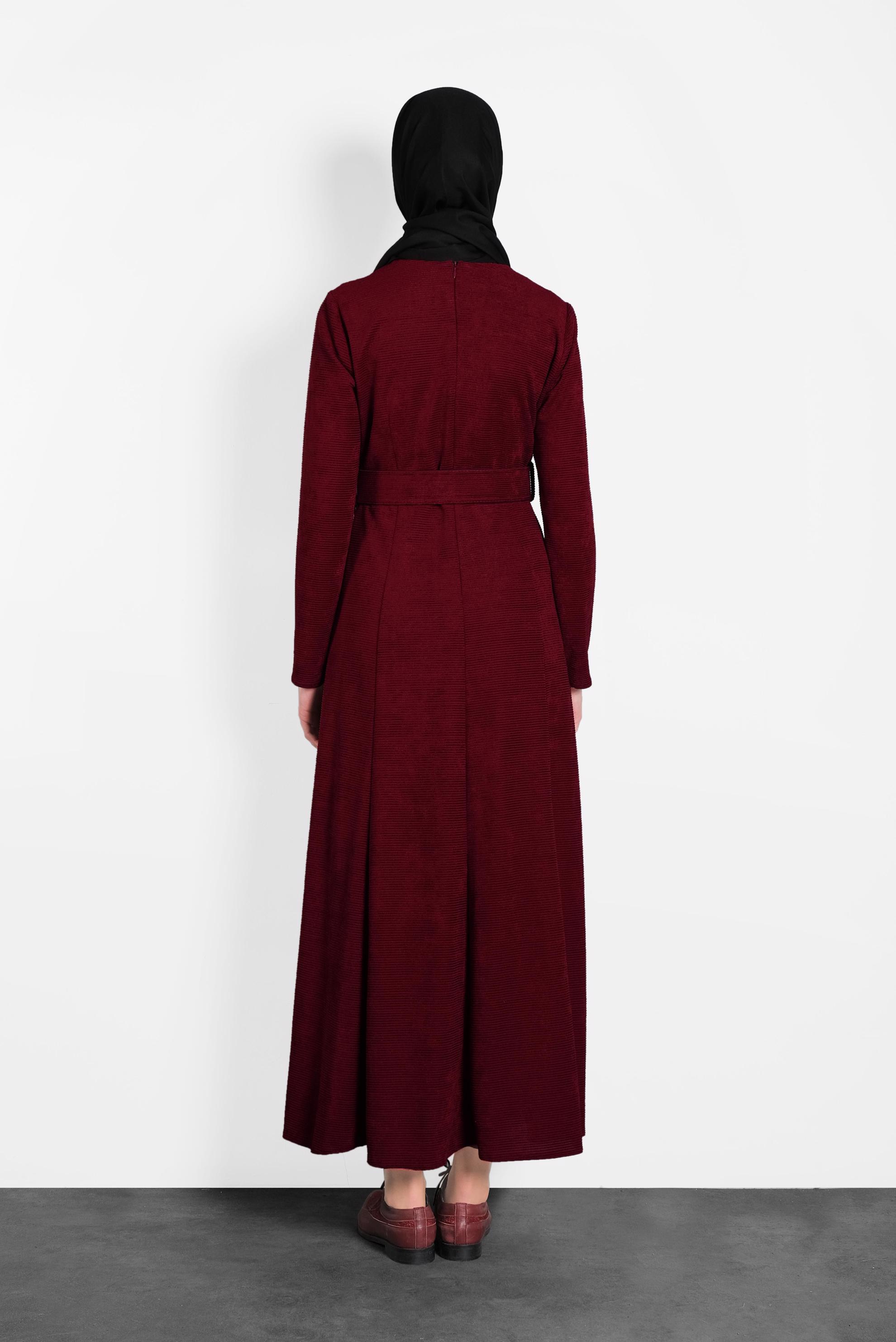 Tesettür giyim BORDO ŞÖNİL KADİFE ELBİSE 40287