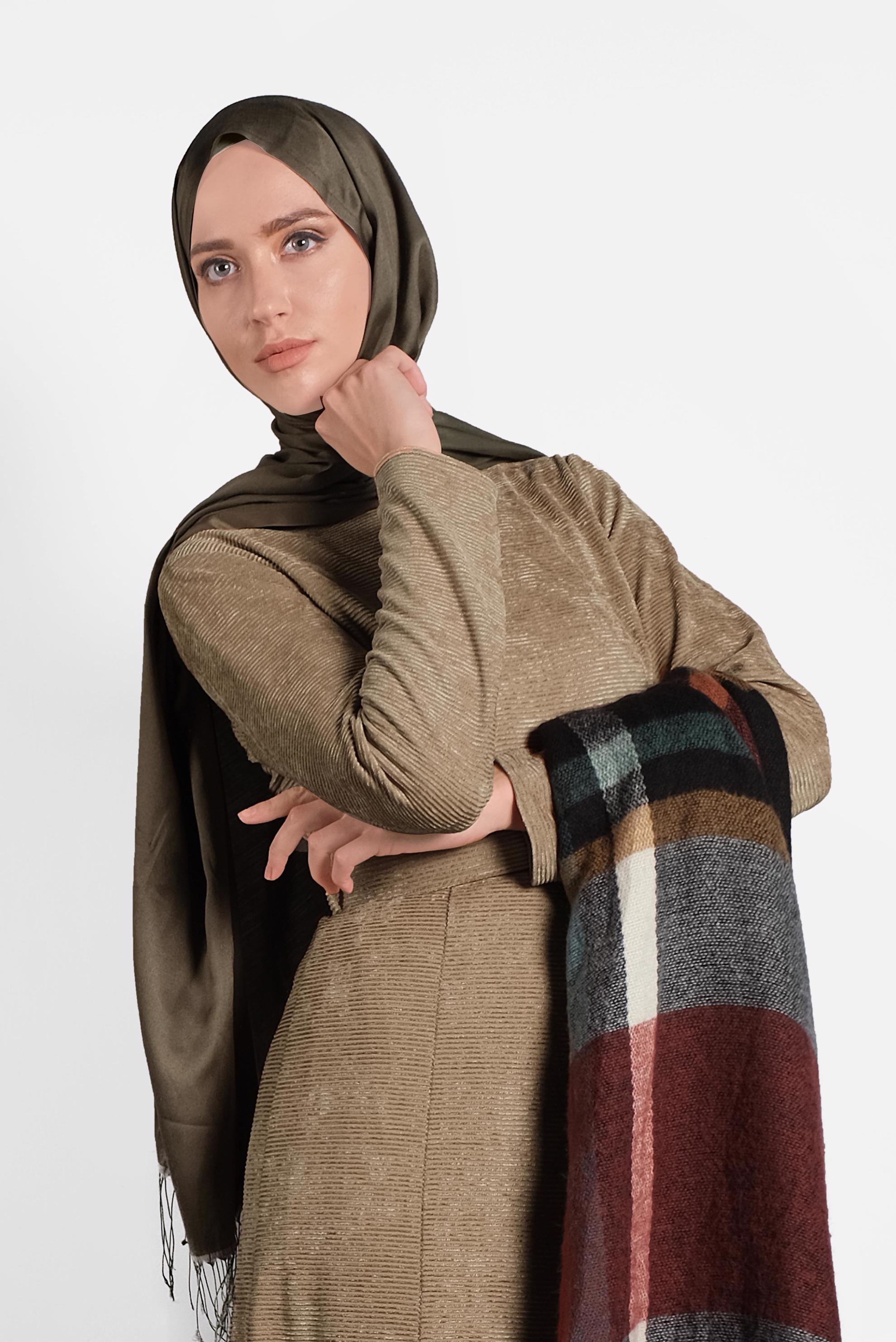 Tesettür giyim KAHVE ŞÖNİL KADİFE ELBİSE 40287