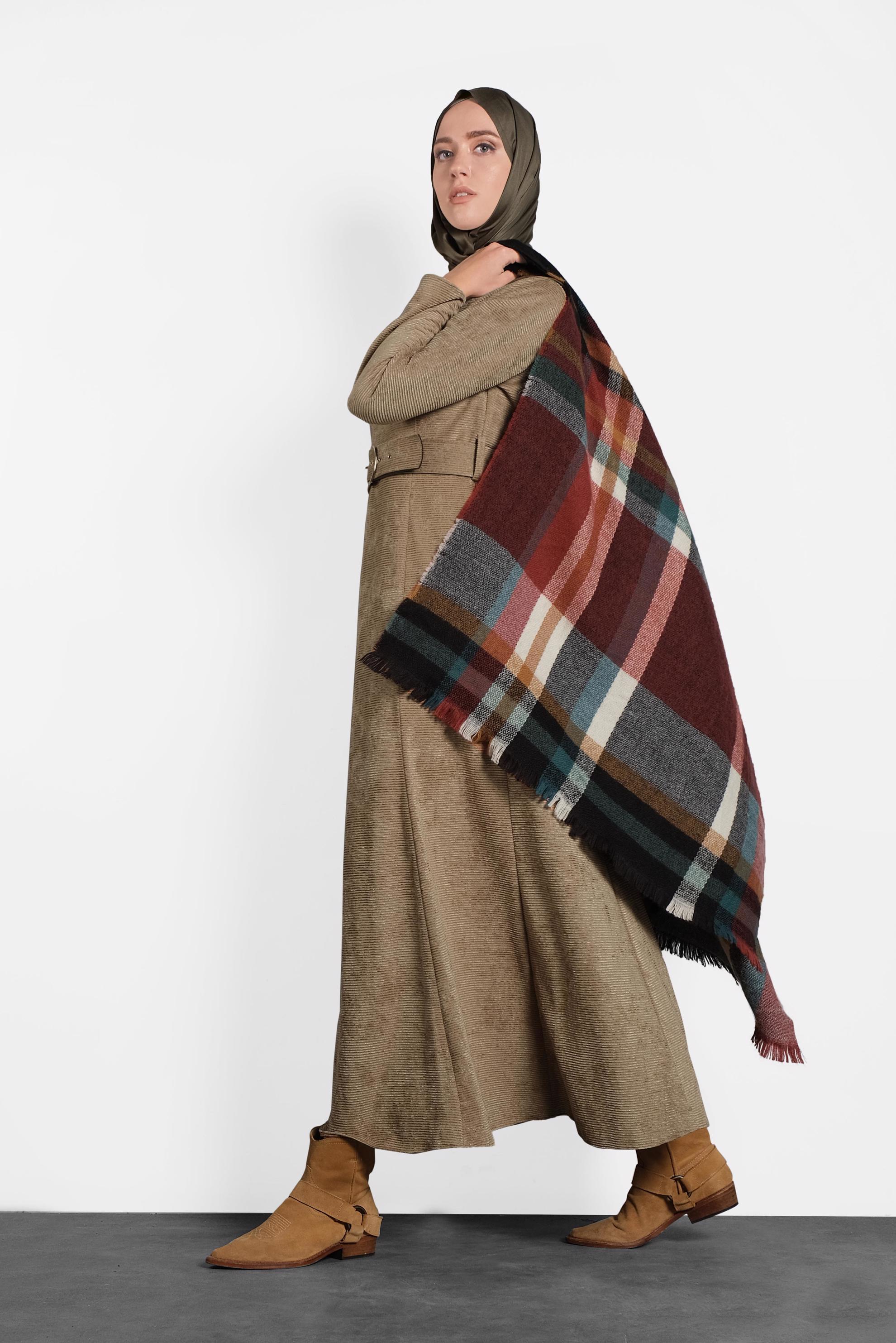 Tesettür giyim KAHVE ŞÖNİL KADİFE ELBİSE 40287