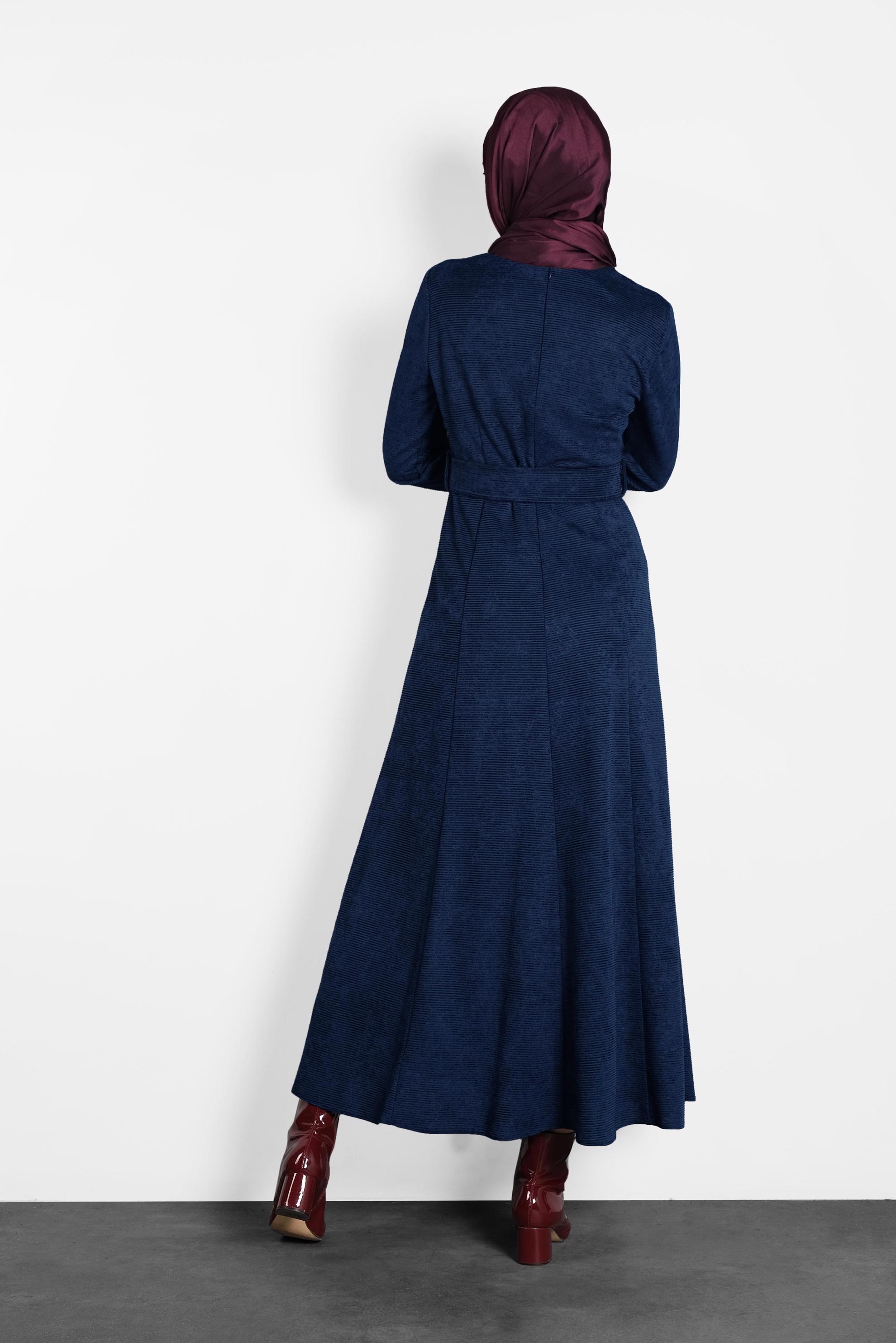 Tesettür giyim LACİVERT ŞÖNİL KADİFE ELBİSE 40287