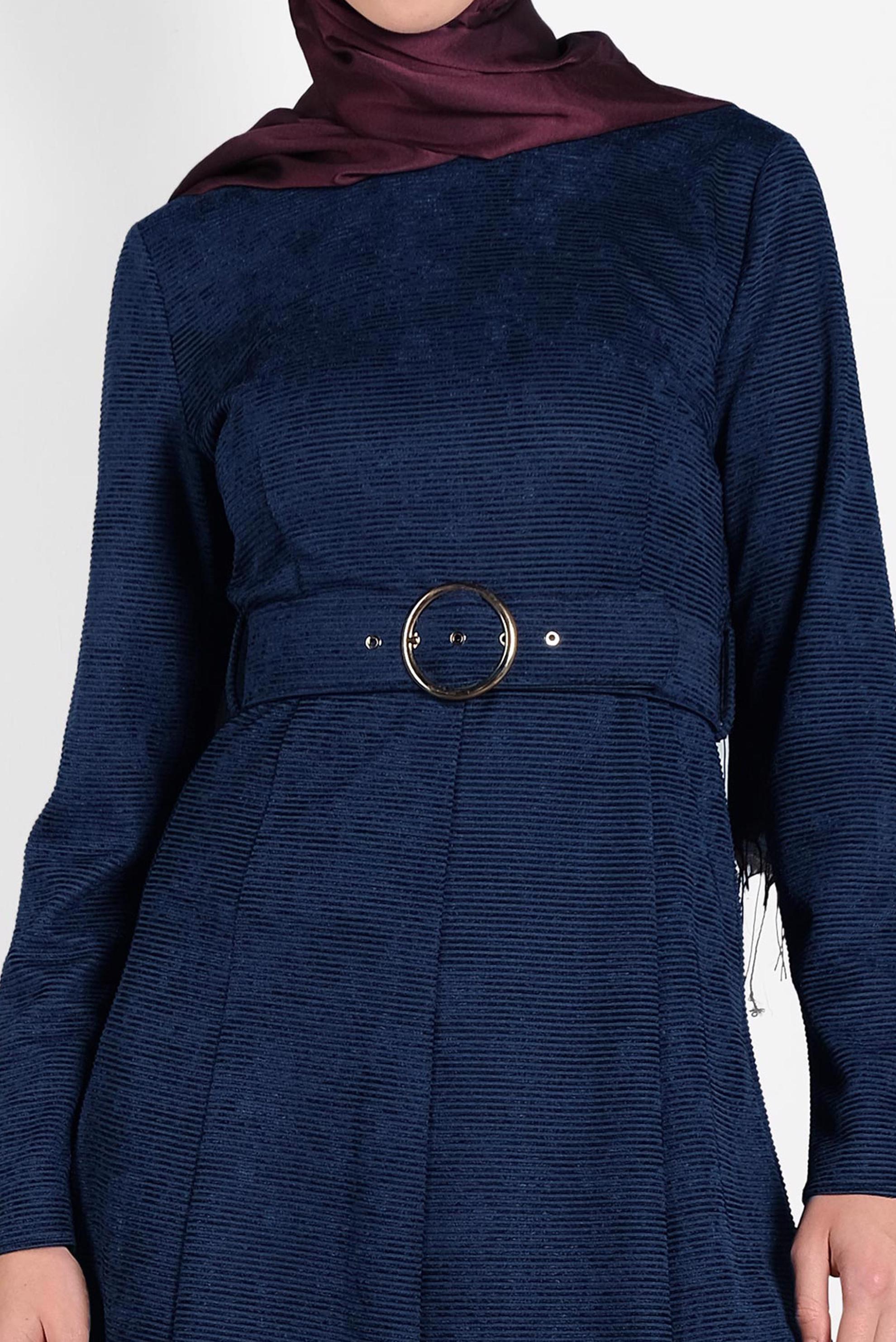 Tesettür giyim LACİVERT ŞÖNİL KADİFE ELBİSE 40287