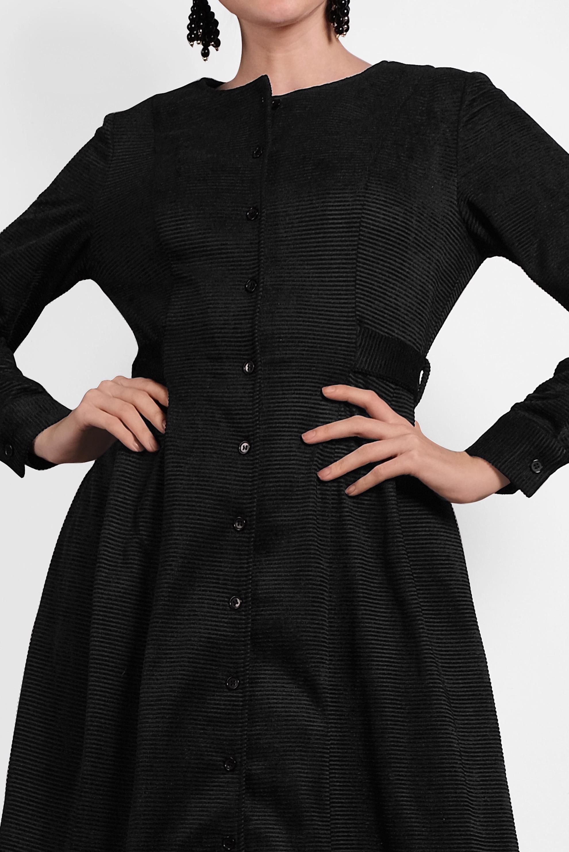 Tesettür giyim SİYAH ŞÖNİL KADİFE ELBİSE 40298 