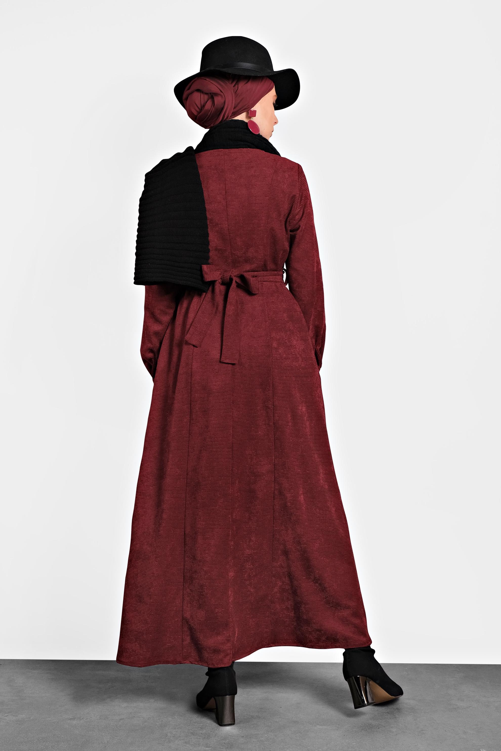 Tesettür giyim BORDO ŞÖNİL KADİFE ELBİSE 40298 