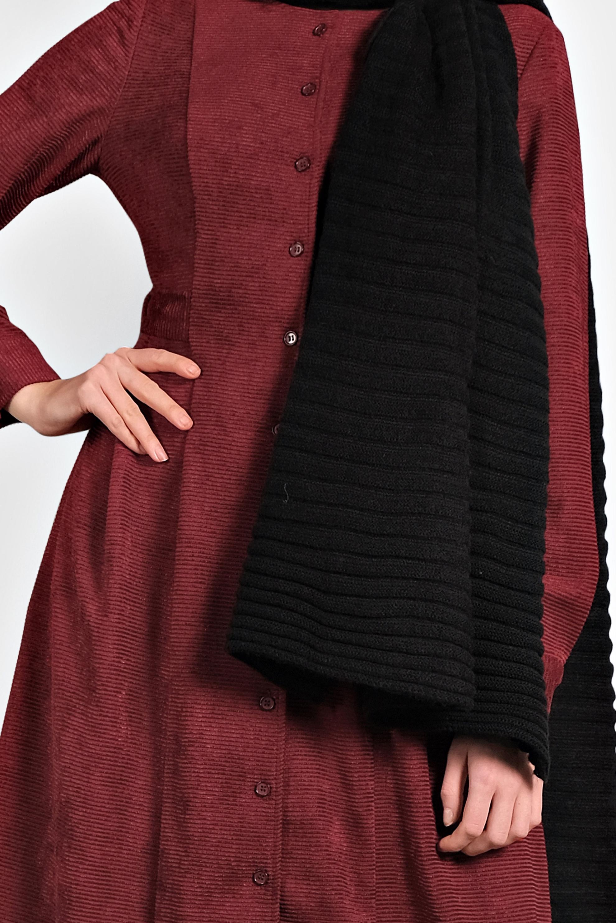 Tesettür giyim BORDO ŞÖNİL KADİFE ELBİSE 40298 