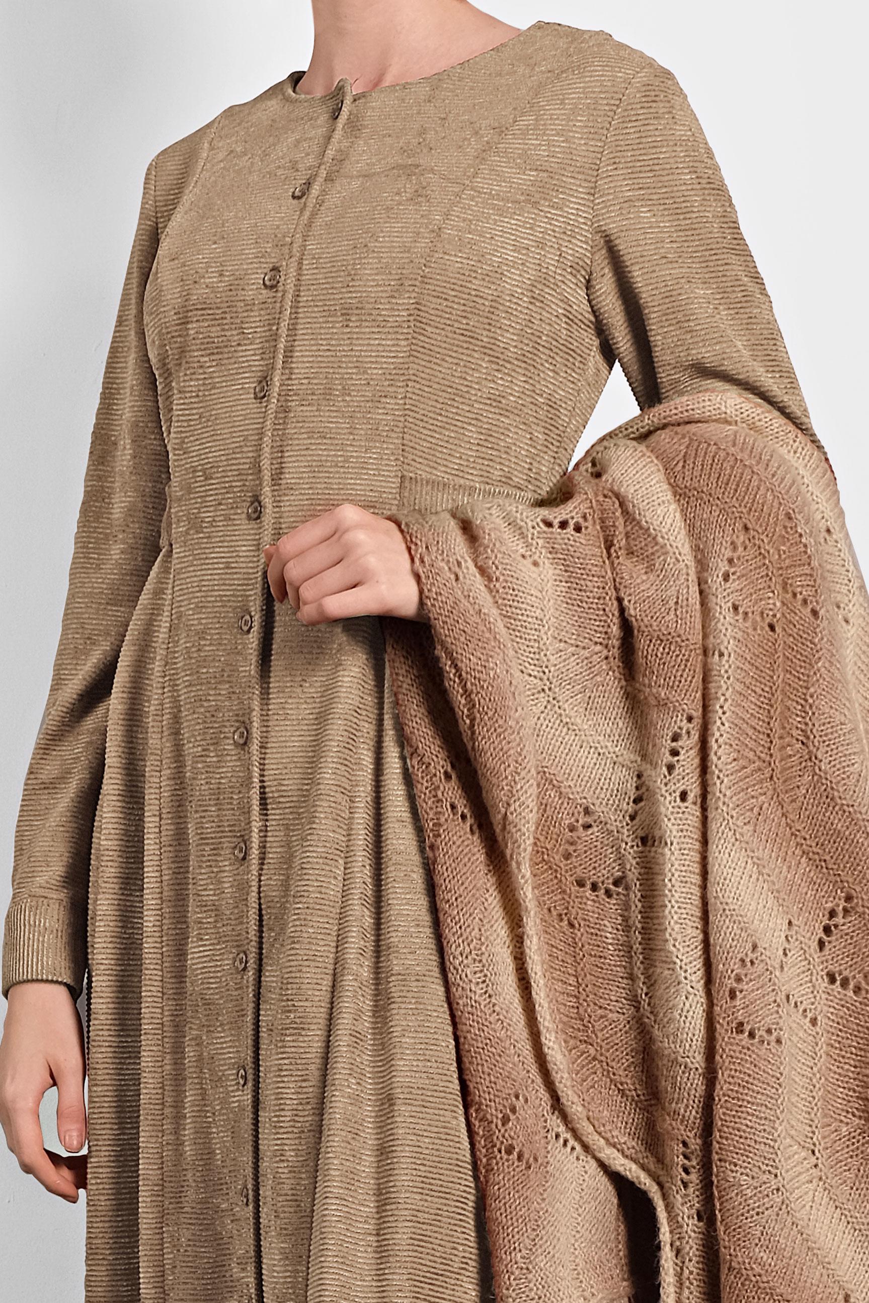 Tesettür giyim KAHVE ŞÖNİL KADİFE ELBİSE 40298 