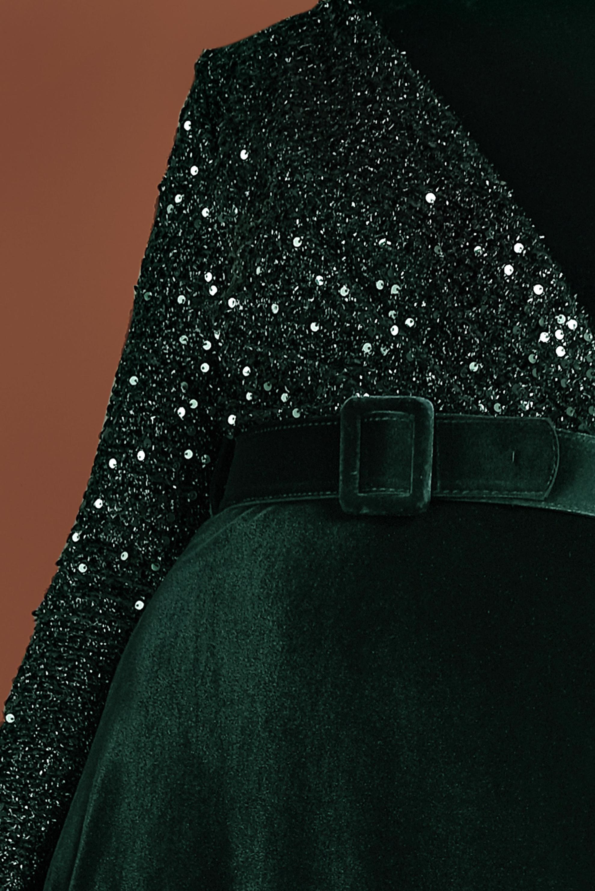 Tesettür giyim YEŞİL PULLU KADİFE ELBİSE 40299