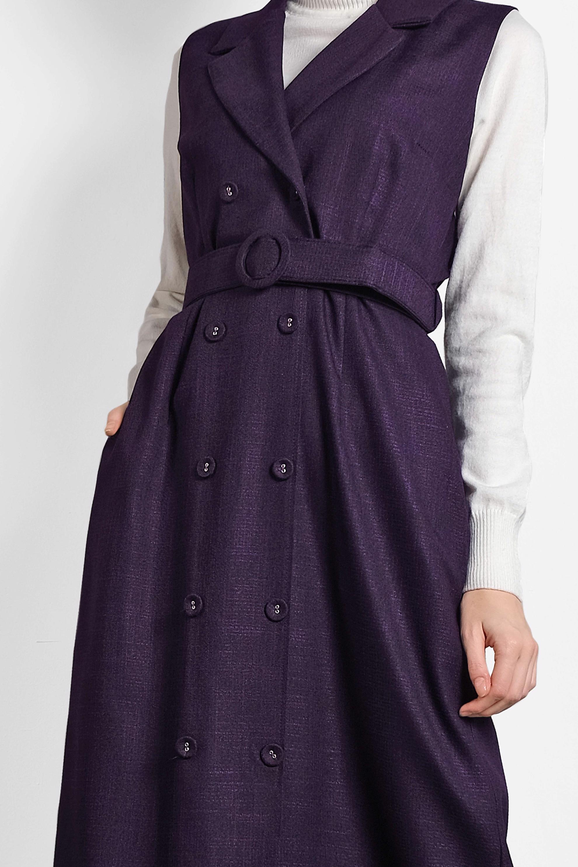 Tesettür giyim MOR KRUVAZE YAKA DÜĞME DETAYLI ELBİSE 40302