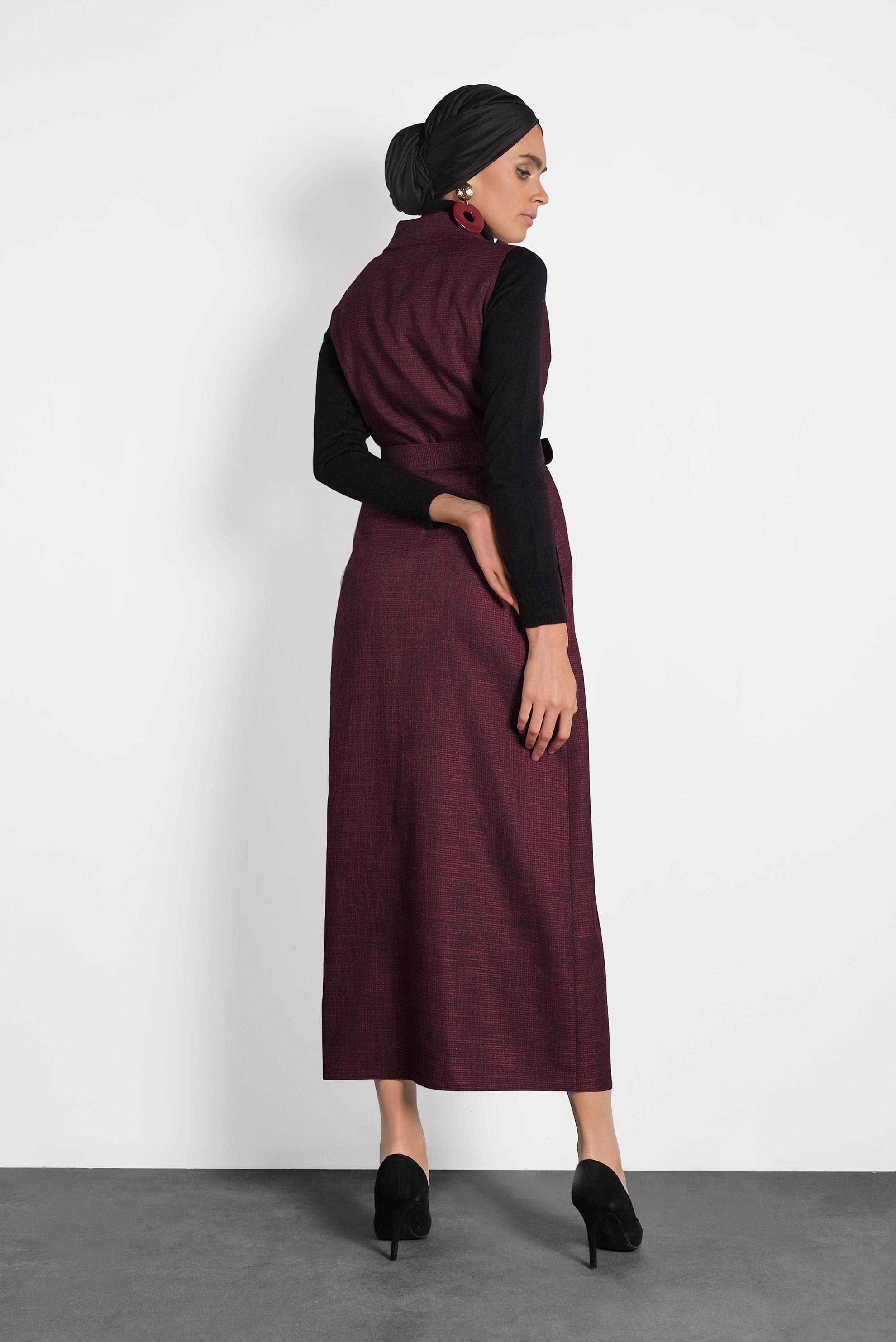 Tesettür giyim SİYAH KRUVAZE YAKA DÜĞME DETAYLI ELBİSE 40302