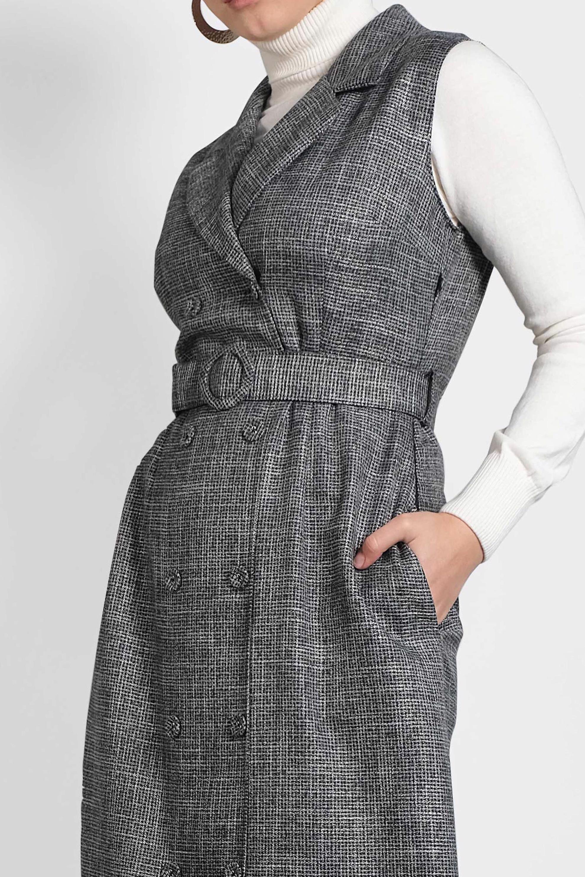 Tesettür giyim SİYAH KRUVAZE YAKA DÜĞME DETAYLI ELBİSE 40302