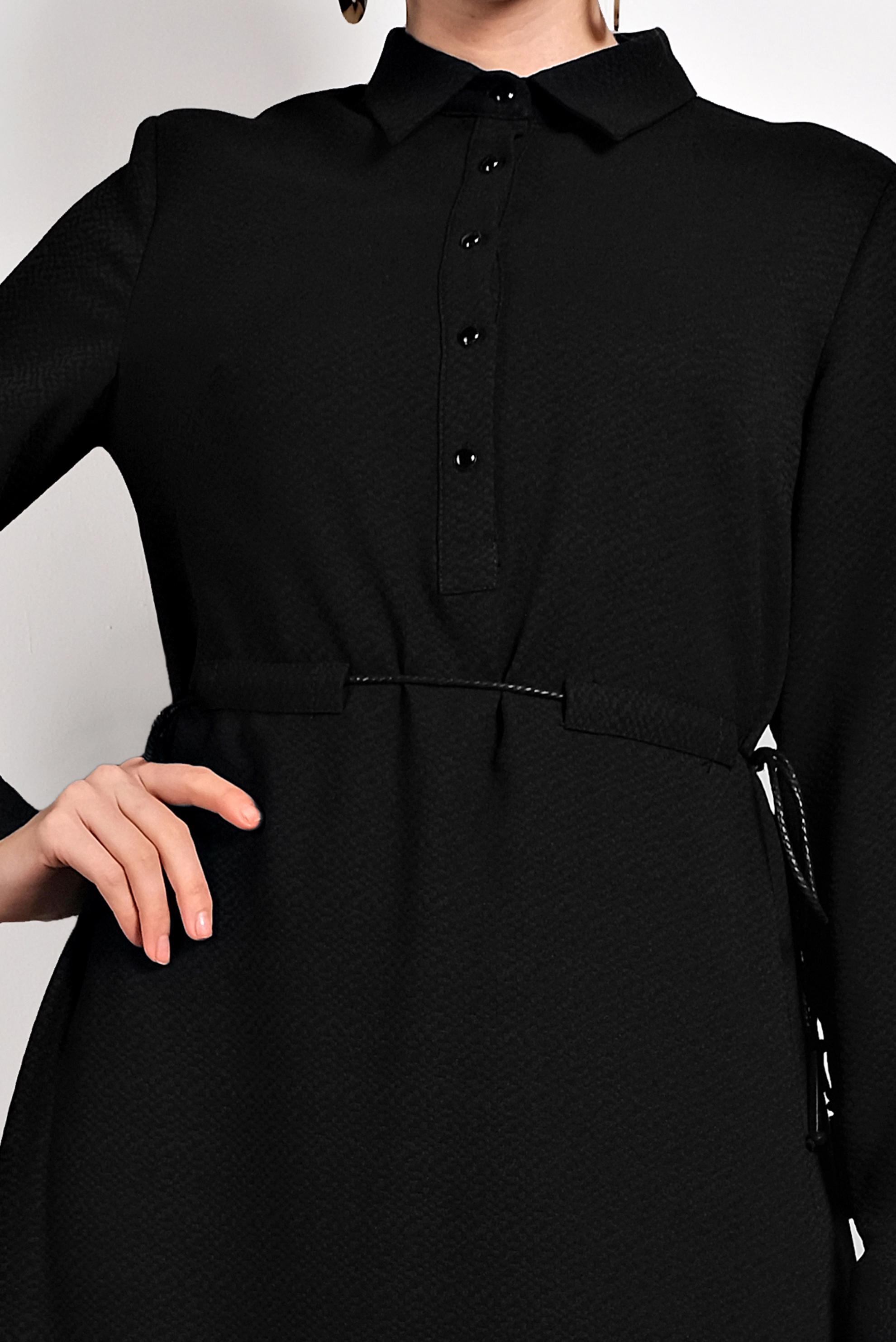 Tesettür giyim SİYAH DÜĞMELİ BELİ BAĞCIKLI ELBİSE 40338 