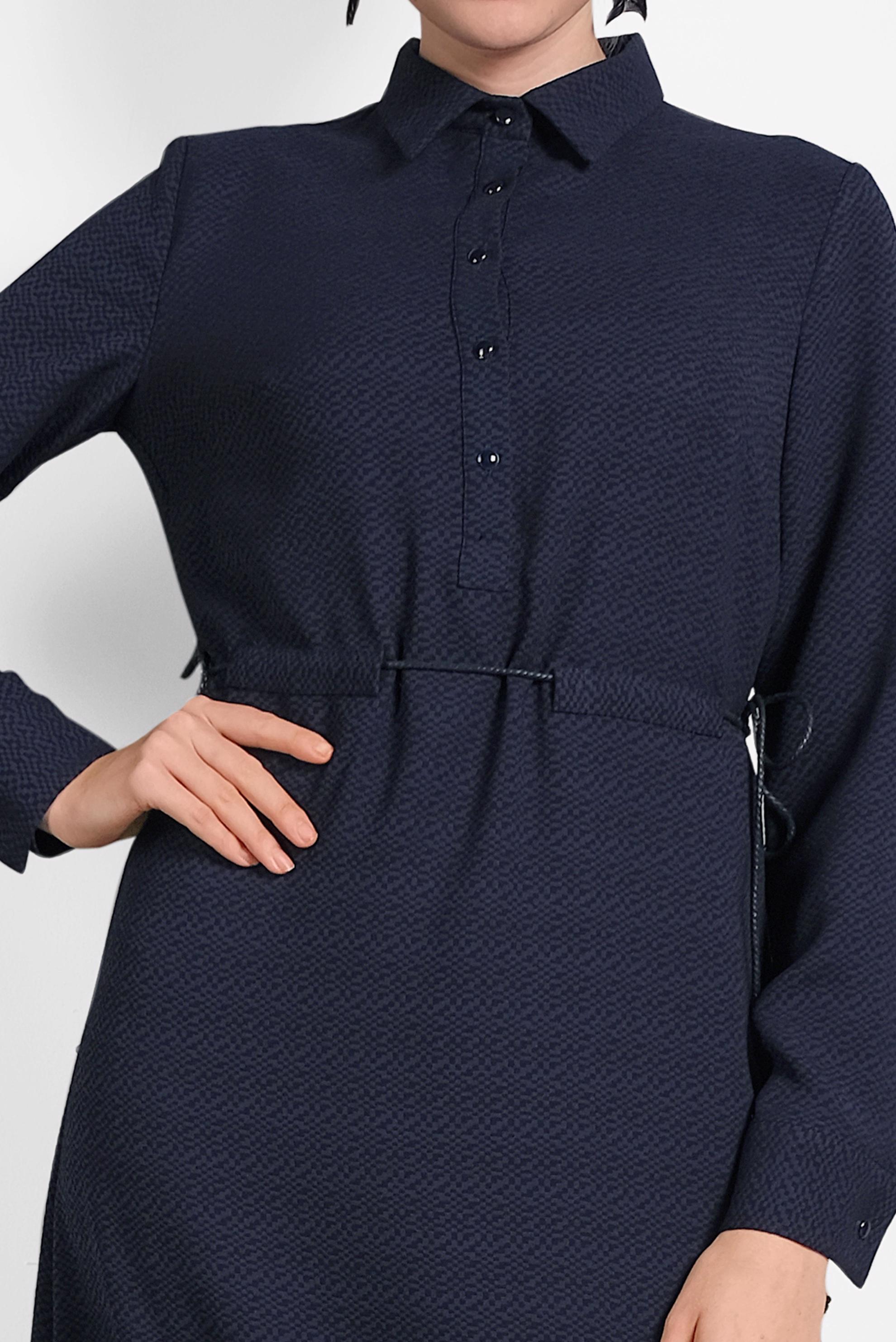 Tesettür giyim LACİVERT DÜĞMELİ BELİ BAĞCIKLI ELBİSE 40338 