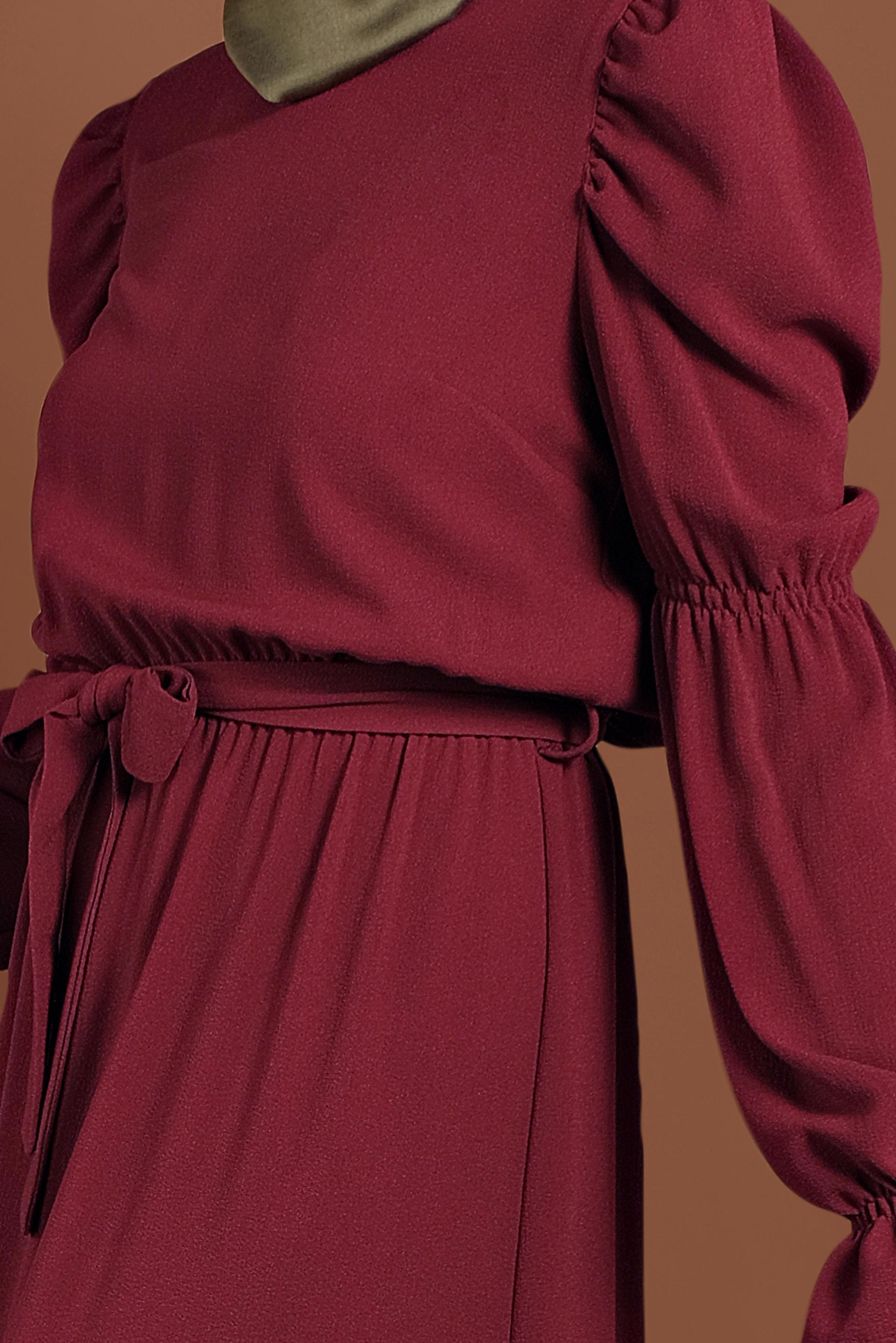 Tesettür giyim BORDO  VOLANLI KUŞAKLI ELBİSE 40339 