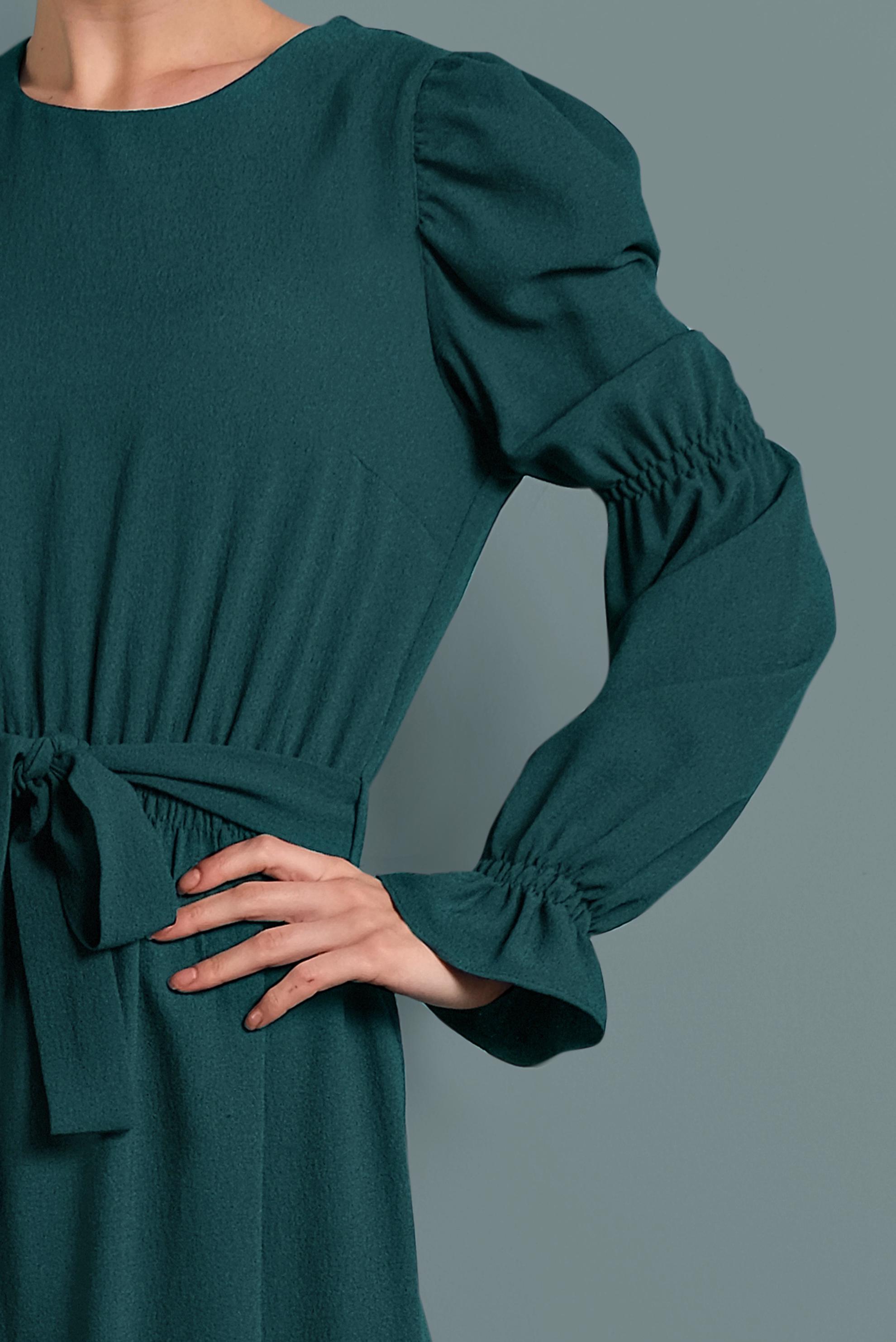 Tesettür giyim MAVİ  VOLANLI KUŞAKLI ELBİSE 40339 