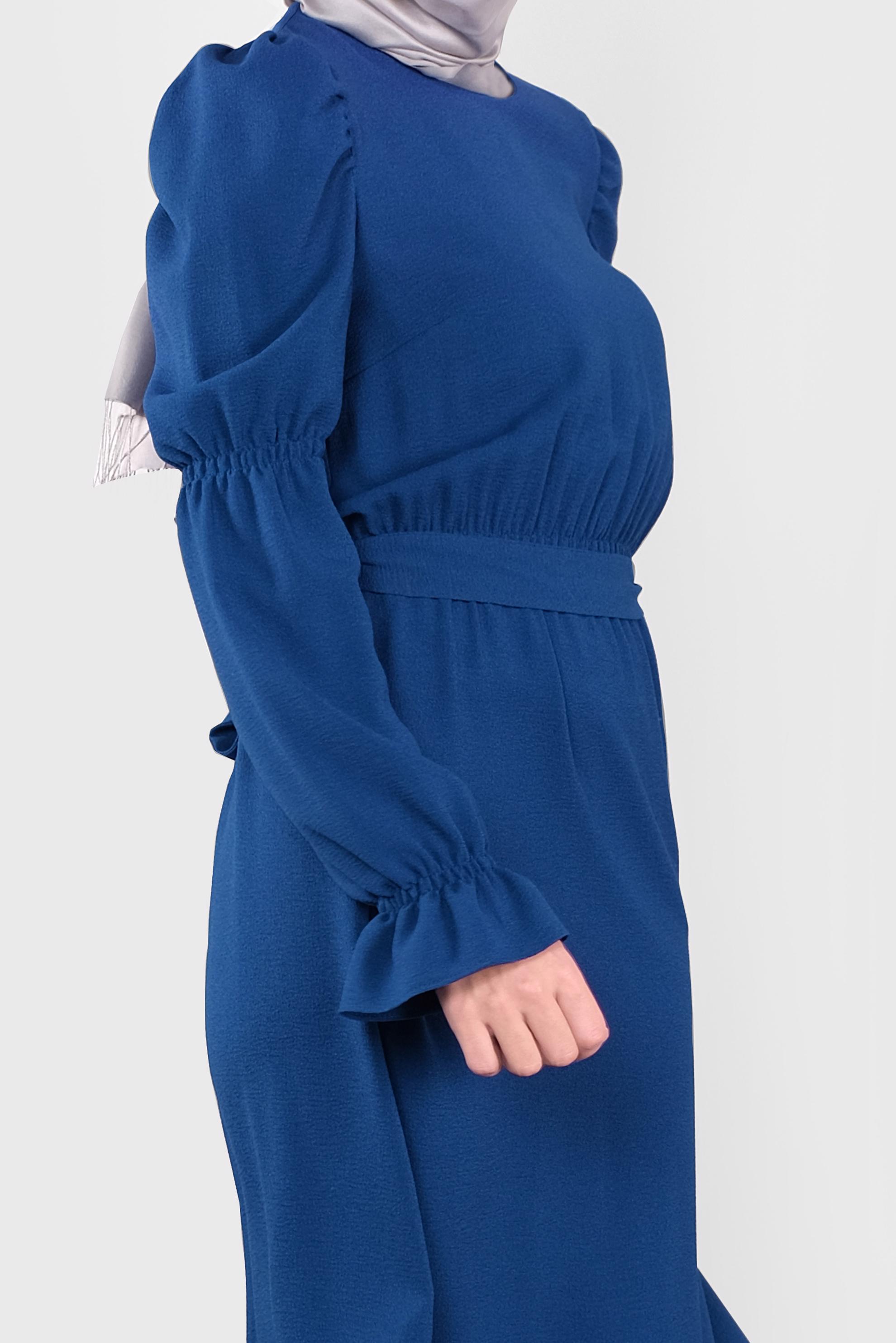 Tesettür giyim LACİVERT  VOLANLI KUŞAKLI ELBİSE 40339 