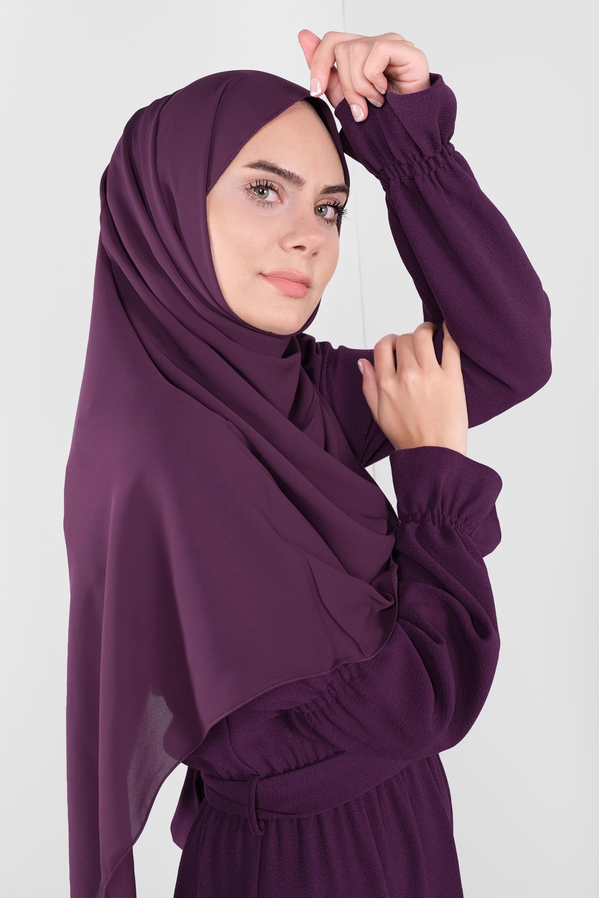 Tesettür giyim MOR  VOLANLI KUŞAKLI ELBİSE 40339 