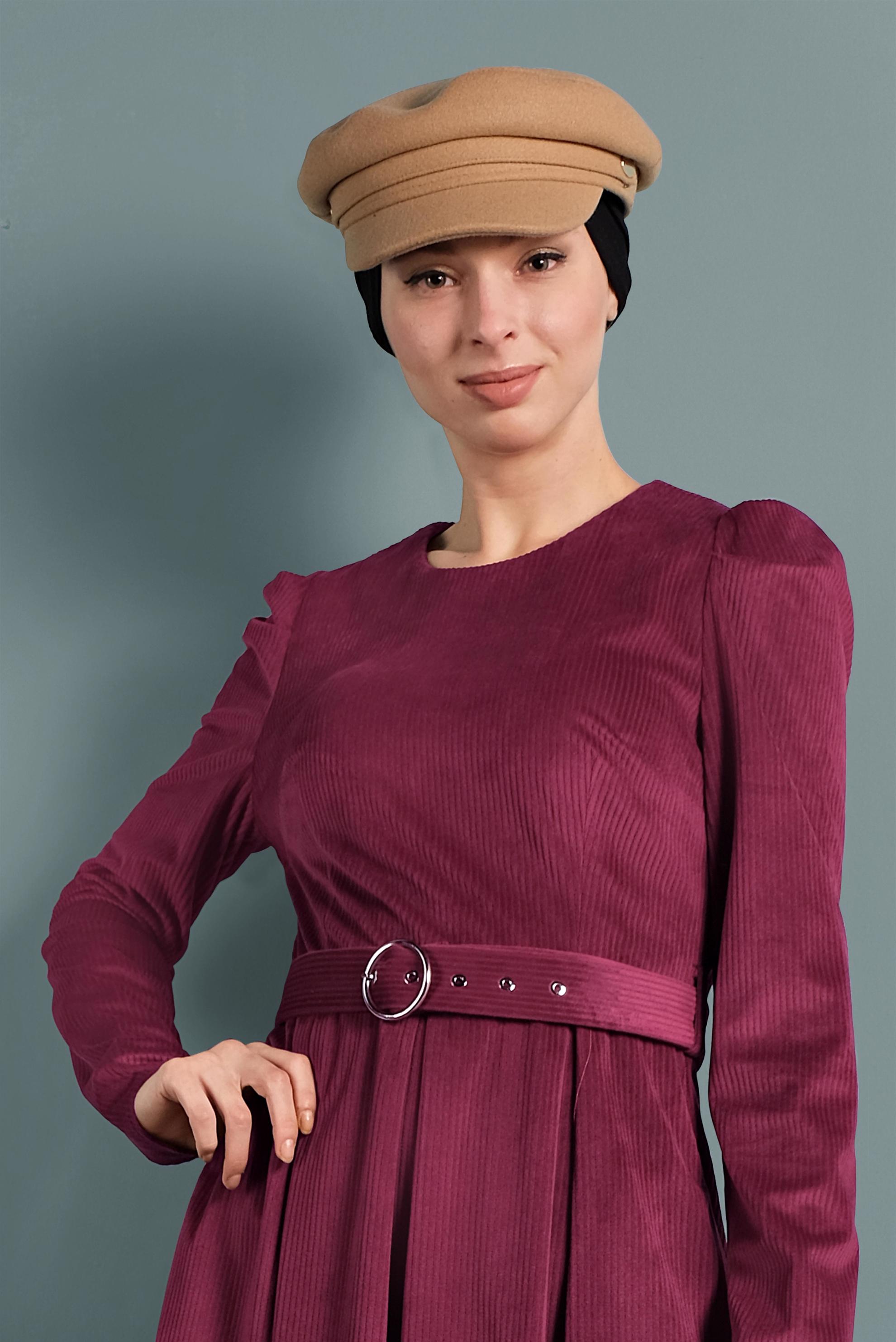 Tesettür giyim BORDO KADİFE ELBİSE 40350 