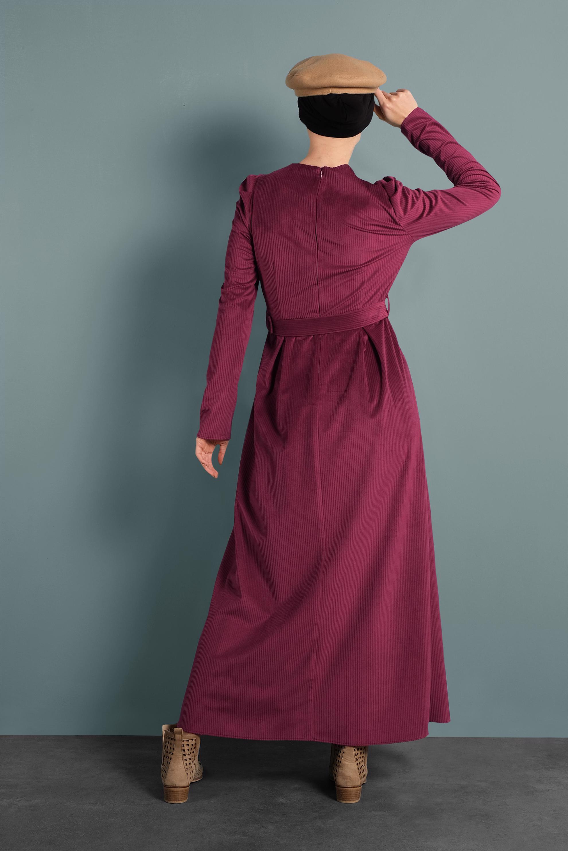 Tesettür giyim BORDO KADİFE ELBİSE 40350 