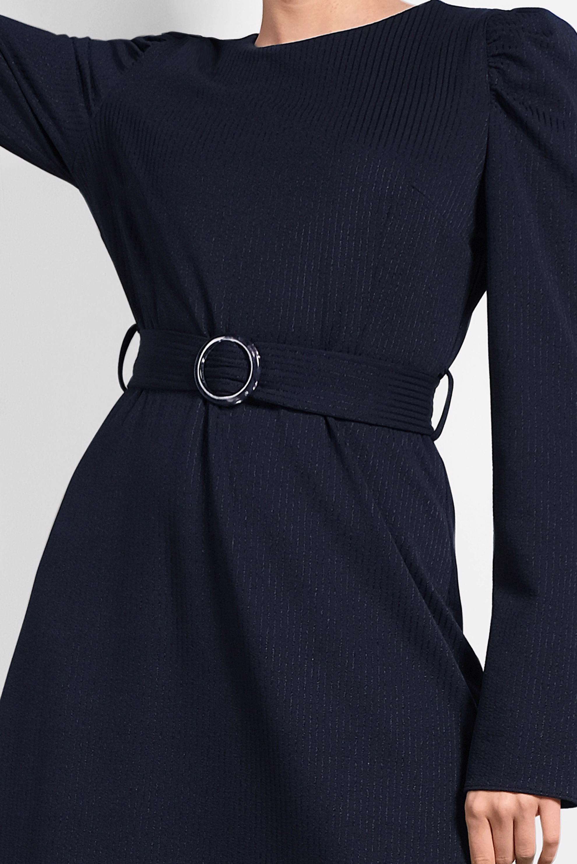 Tesettür giyim LACİVERT KEMERLİ KARPUZ KOL ELBİSE 40363 