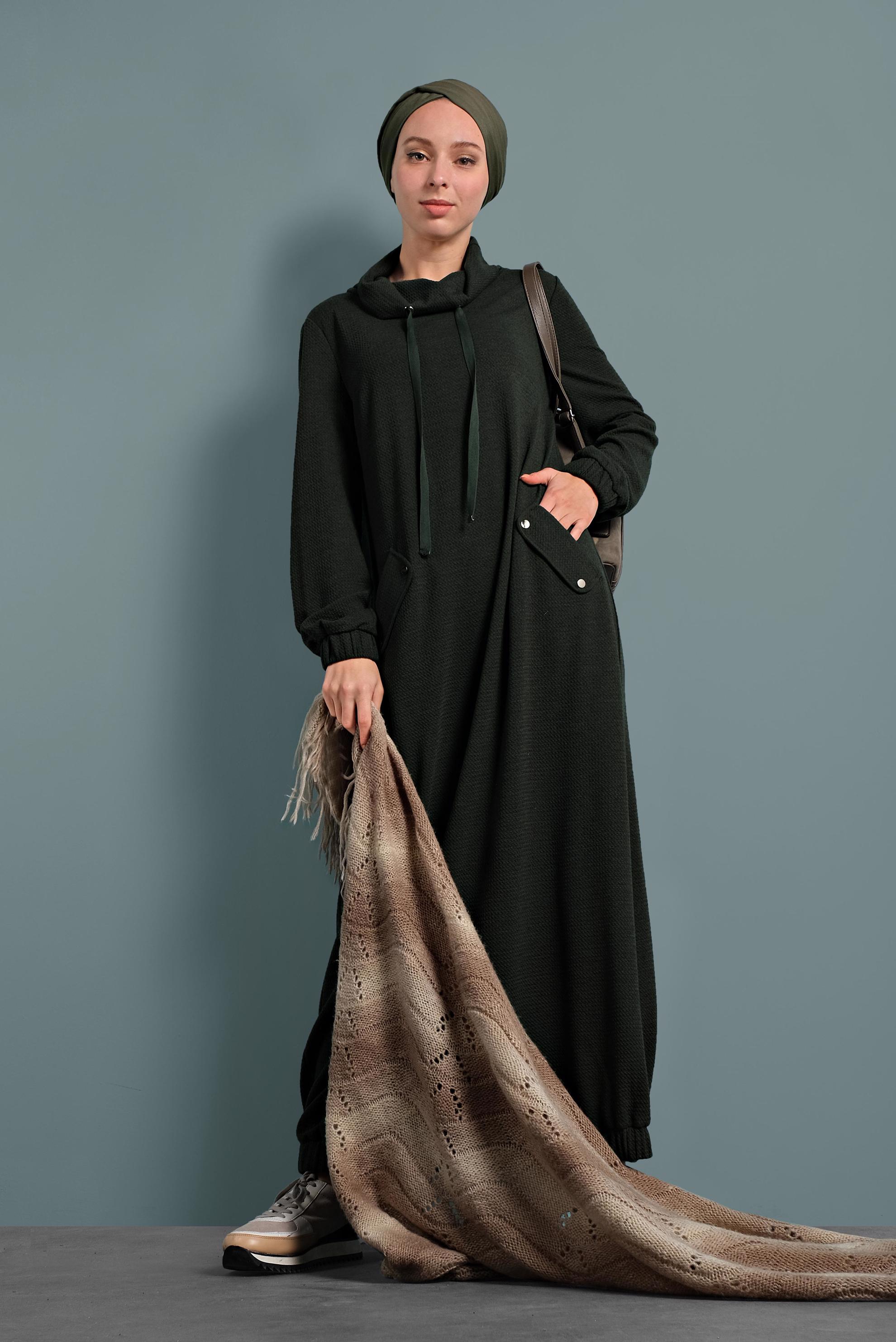 Tesettür giyim YEŞİL CEPLİ SPOR ELBİSE 40364 