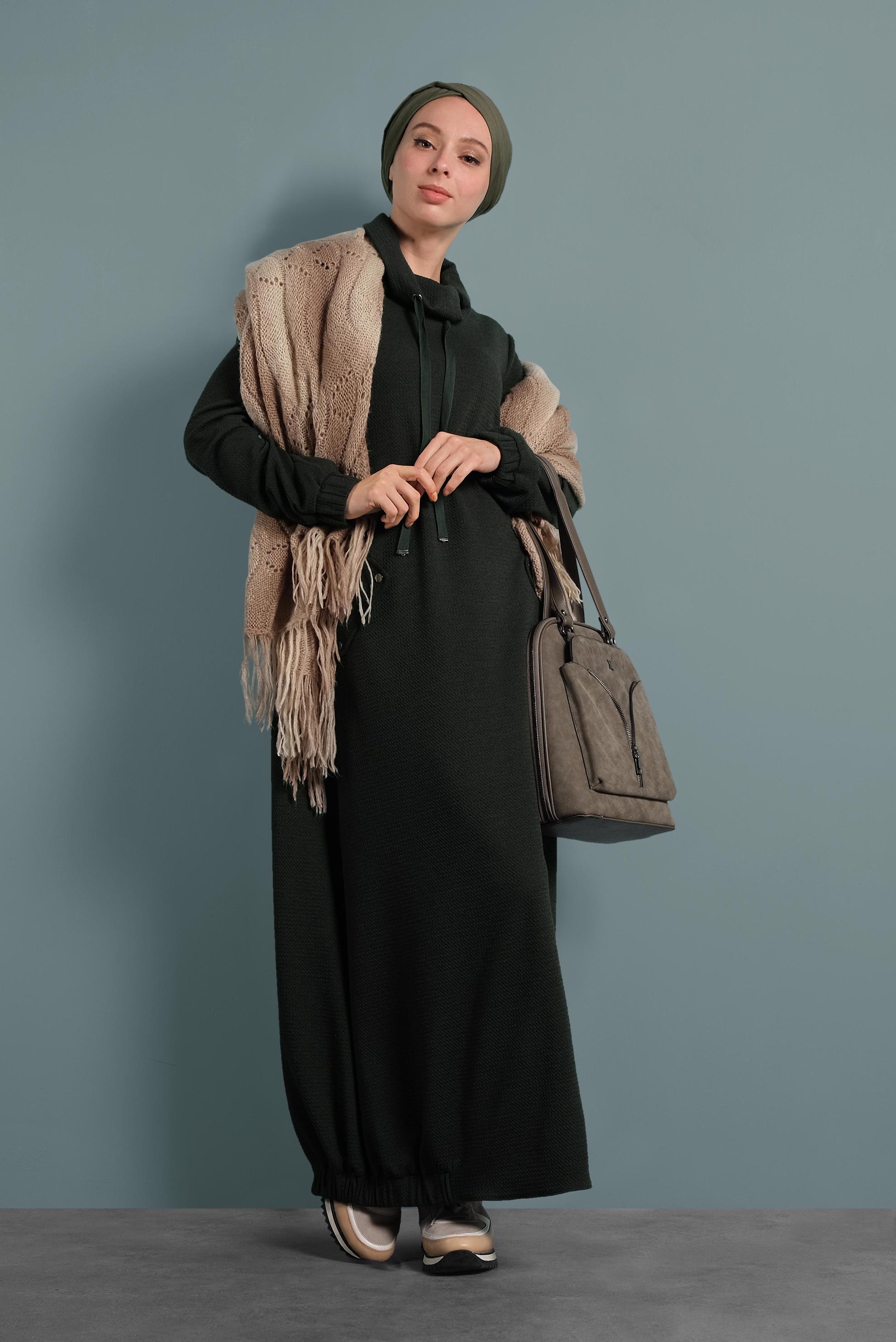 Tesettür giyim YEŞİL CEPLİ SPOR ELBİSE 40364 