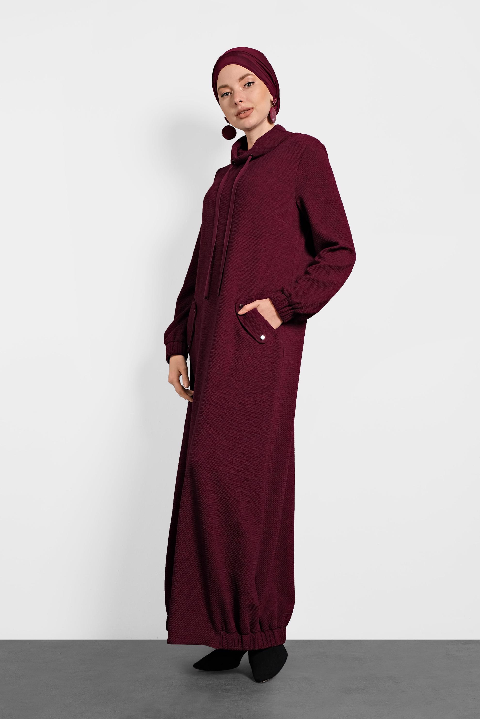 Tesettür giyim BORDO CEPLİ SPOR ELBİSE 40364 