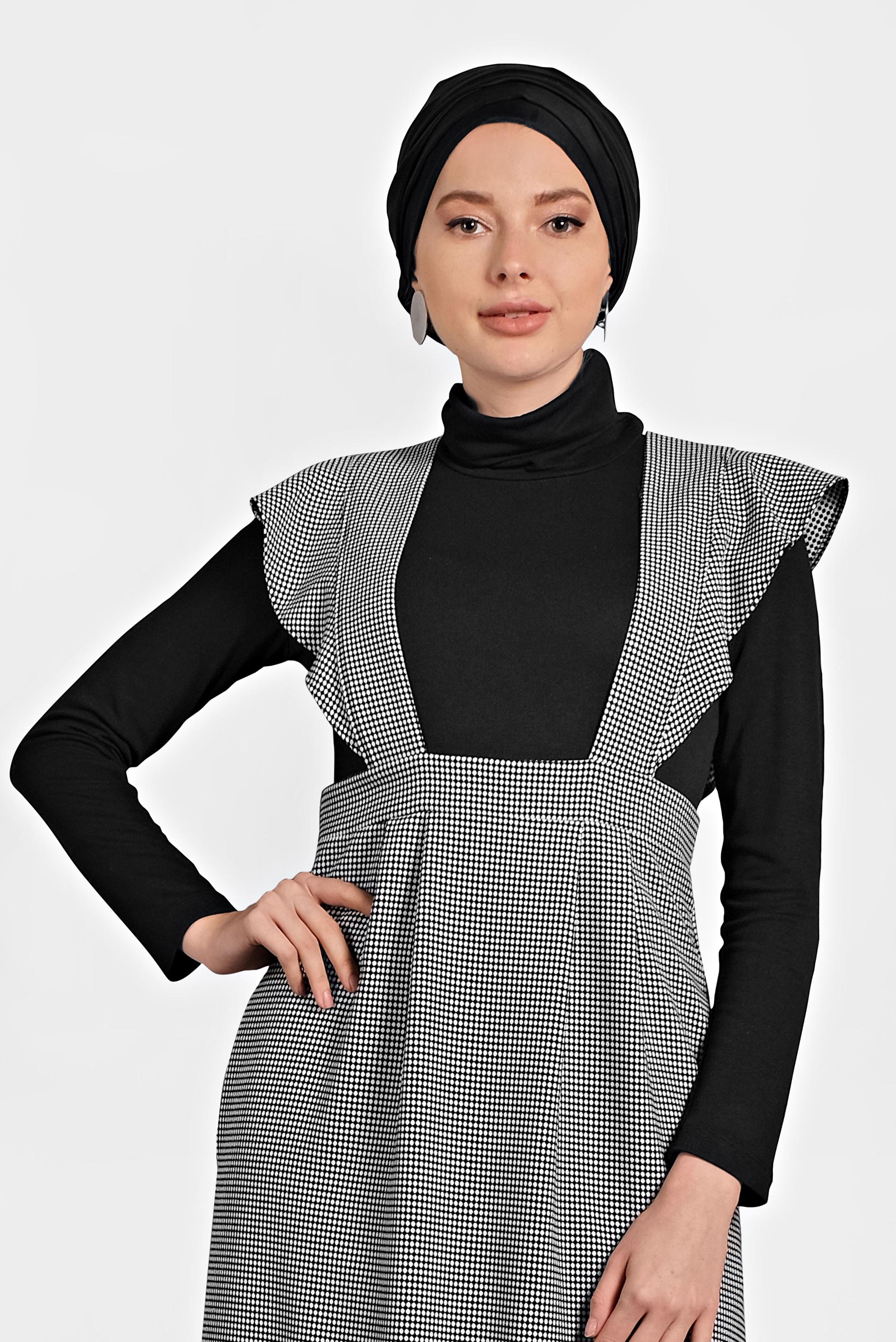 Tesettür giyim SİYAH DESENLİ FERMUARLI ELBİSE 40366