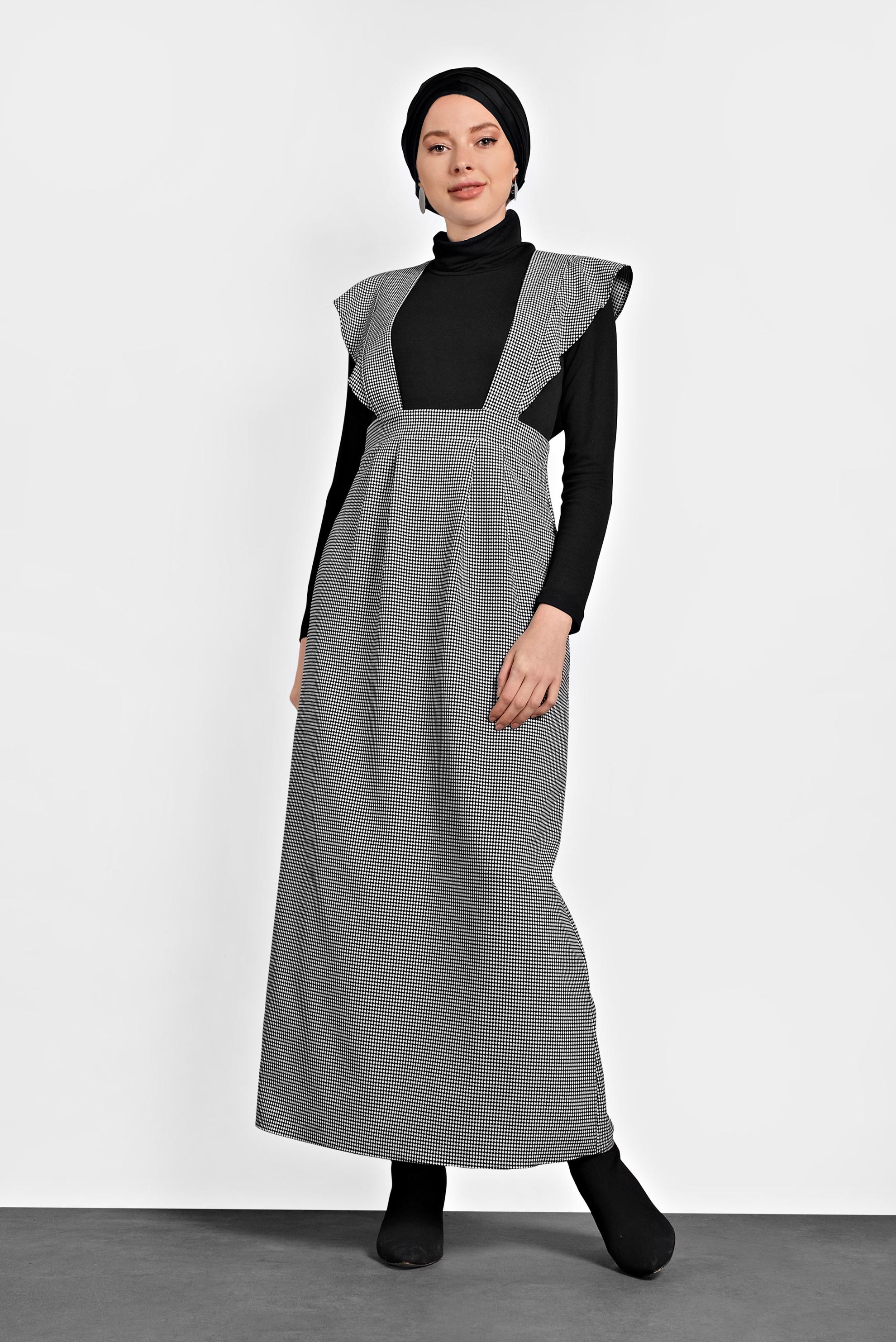 Tesettür giyim SİYAH DESENLİ FERMUARLI ELBİSE 40366