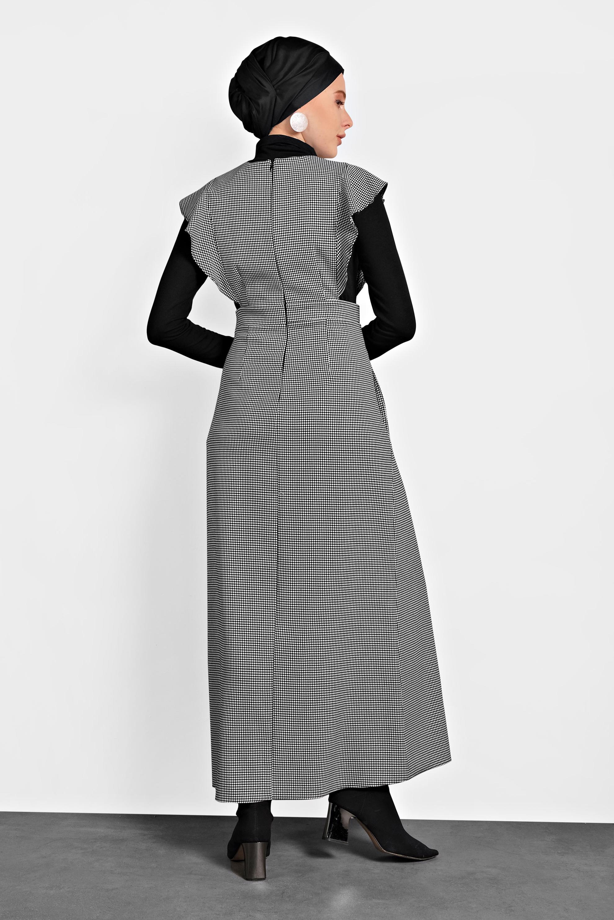 Tesettür giyim SİYAH DESENLİ FERMUARLI ELBİSE 40366