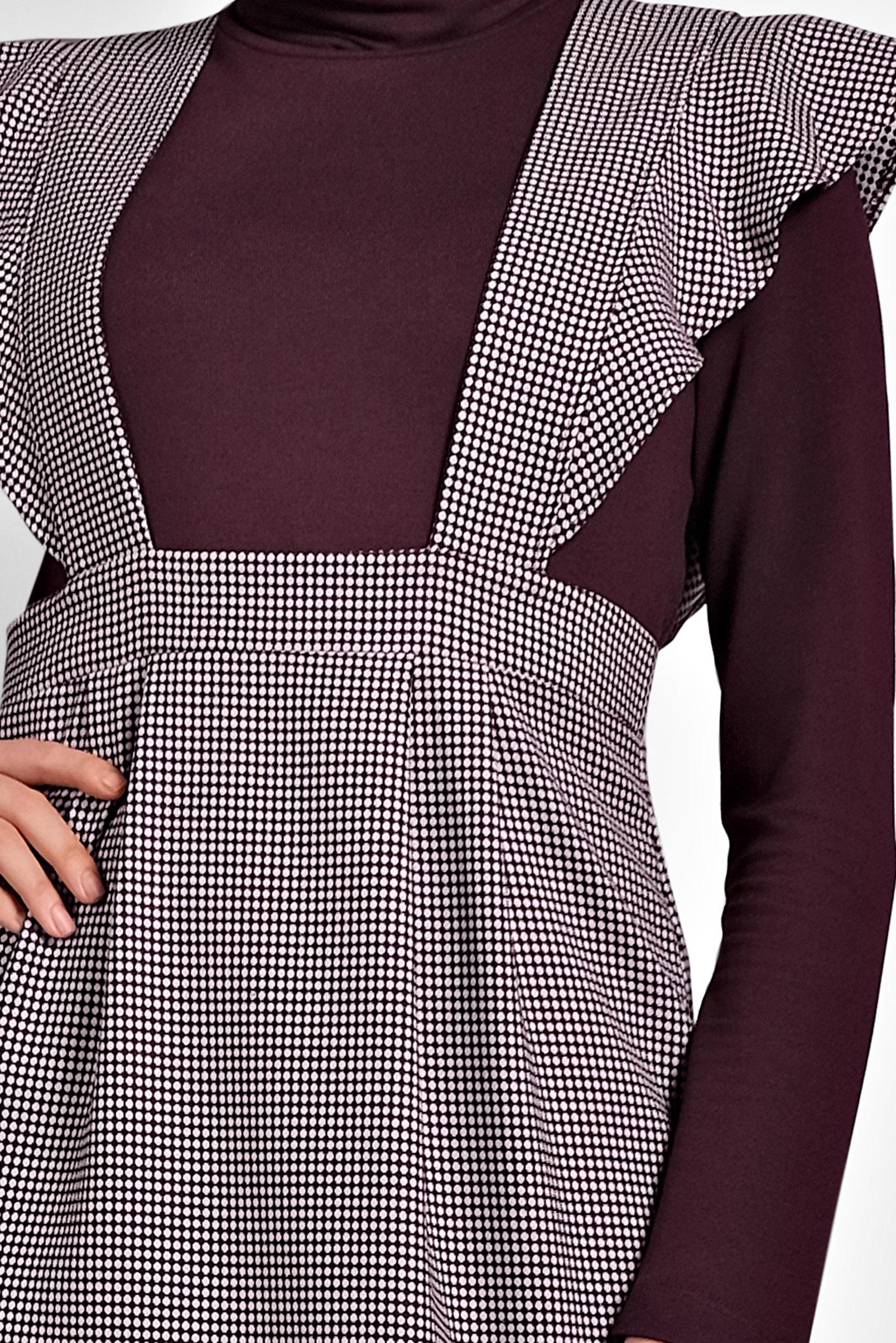 Tesettür giyim BORDO DESENLİ FERMUARLI ELBİSE 40366