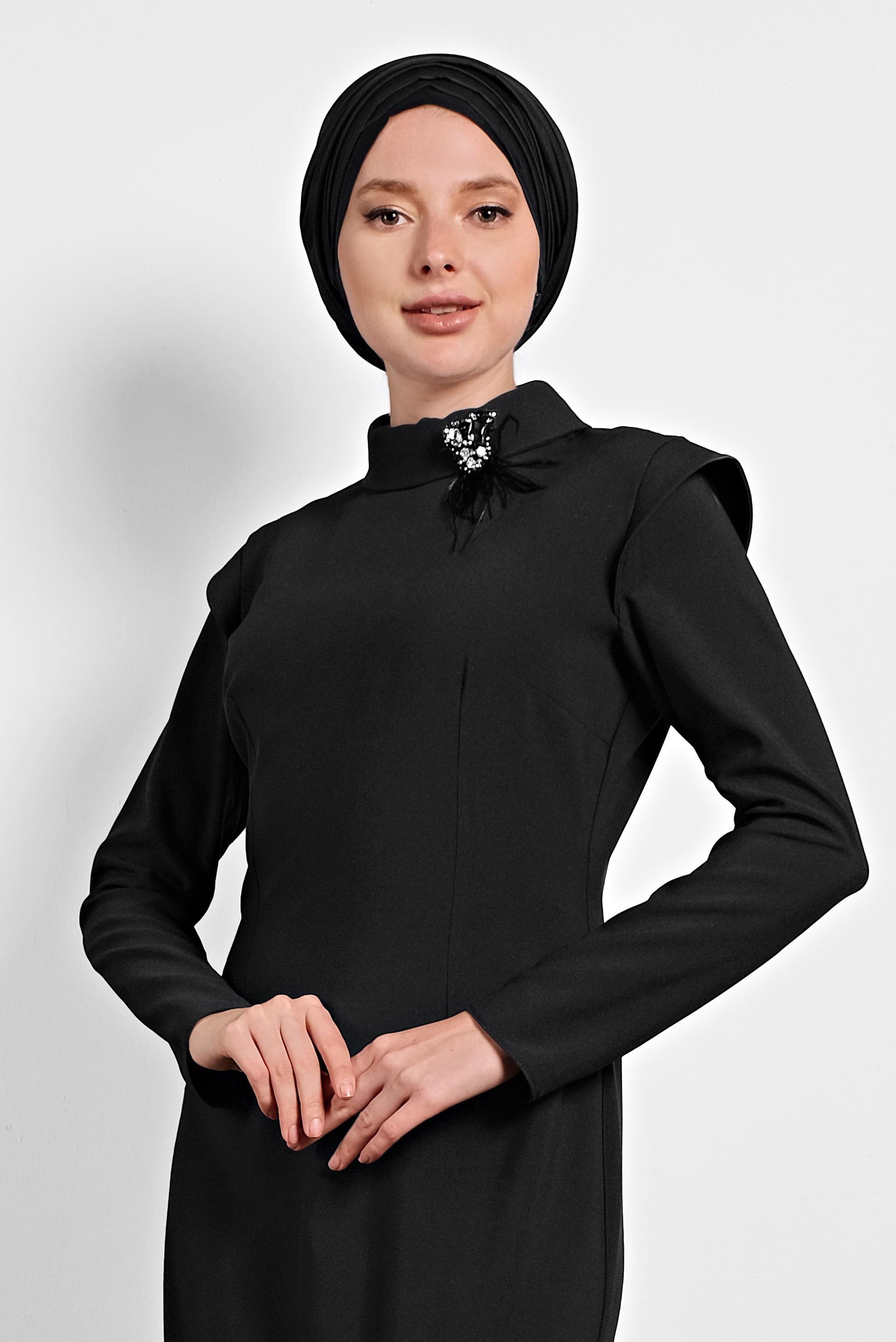 Tesettür giyim SİYAH KLASİK KESİM ELBİSE 40367 