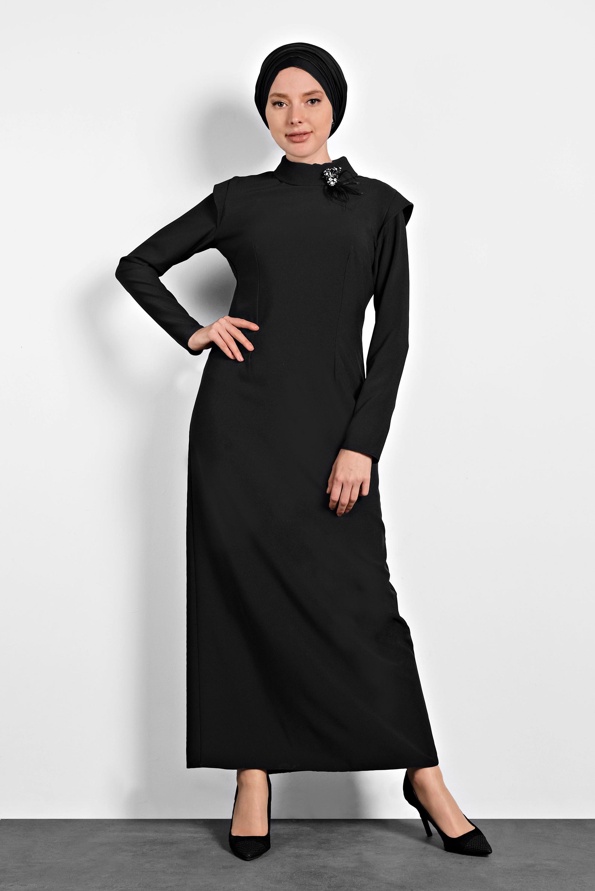 Tesettür giyim SİYAH KLASİK KESİM ELBİSE 40367 