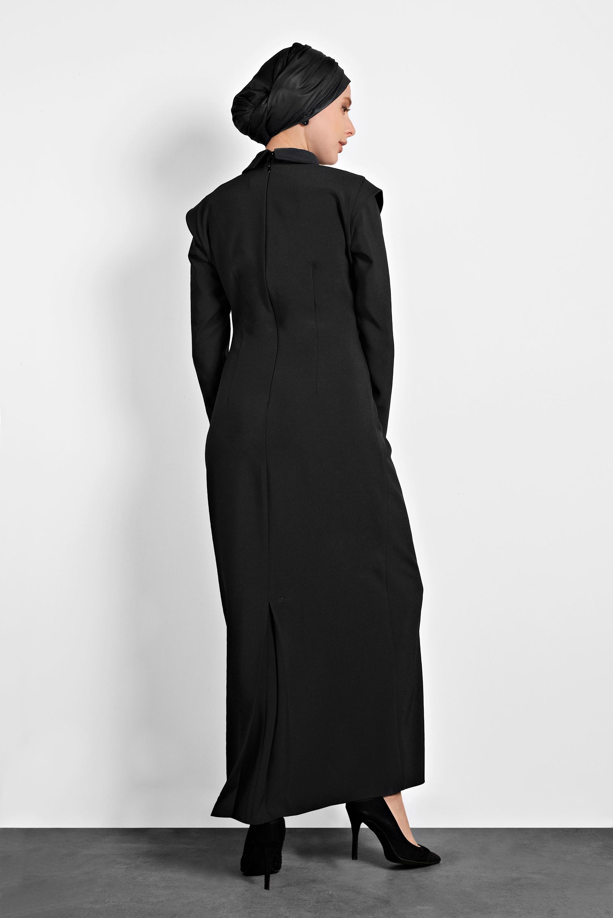 Tesettür giyim SİYAH KLASİK KESİM ELBİSE 40367 