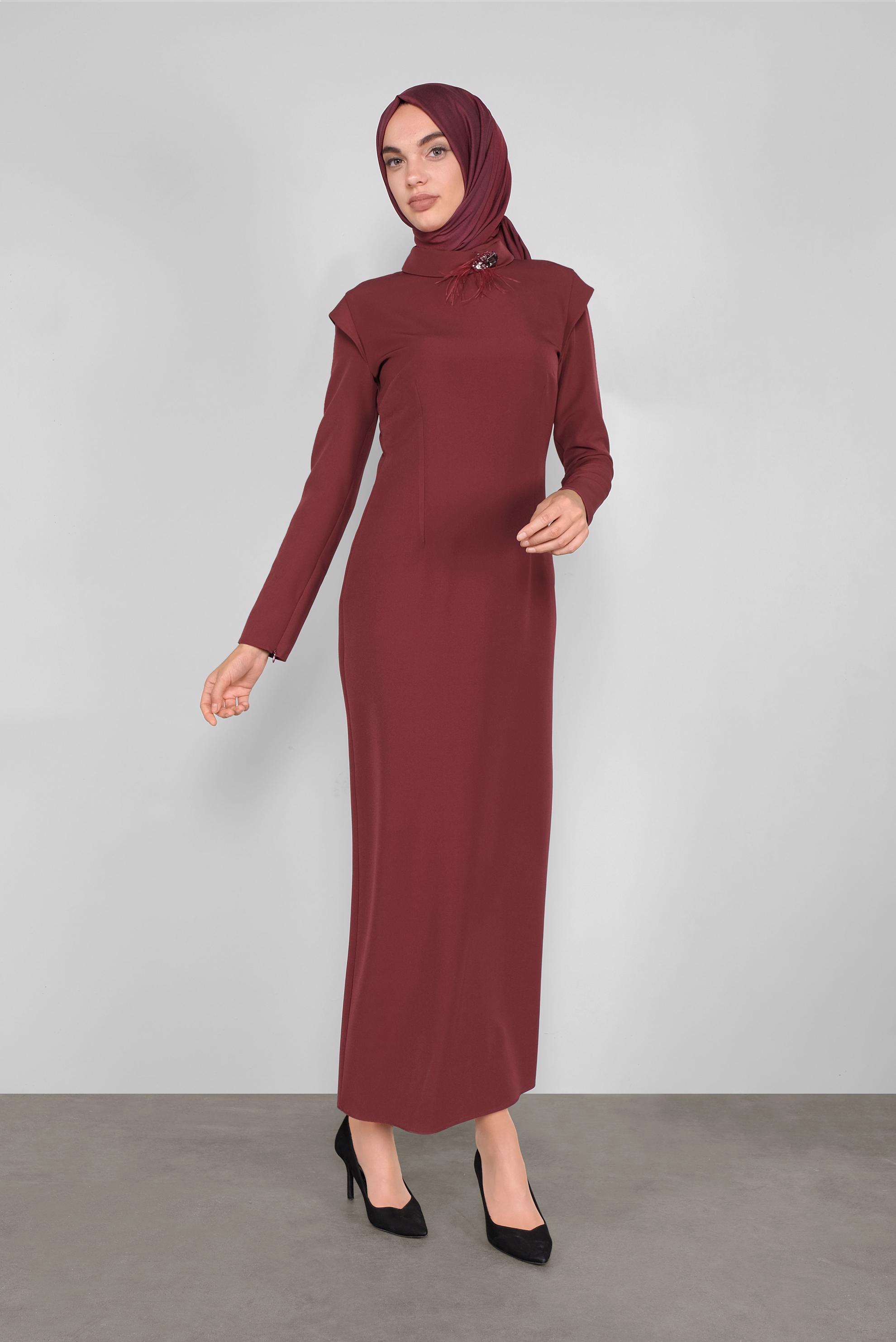Hijab clothing CLARET RED CLASSIC CUT DRESS 40367 