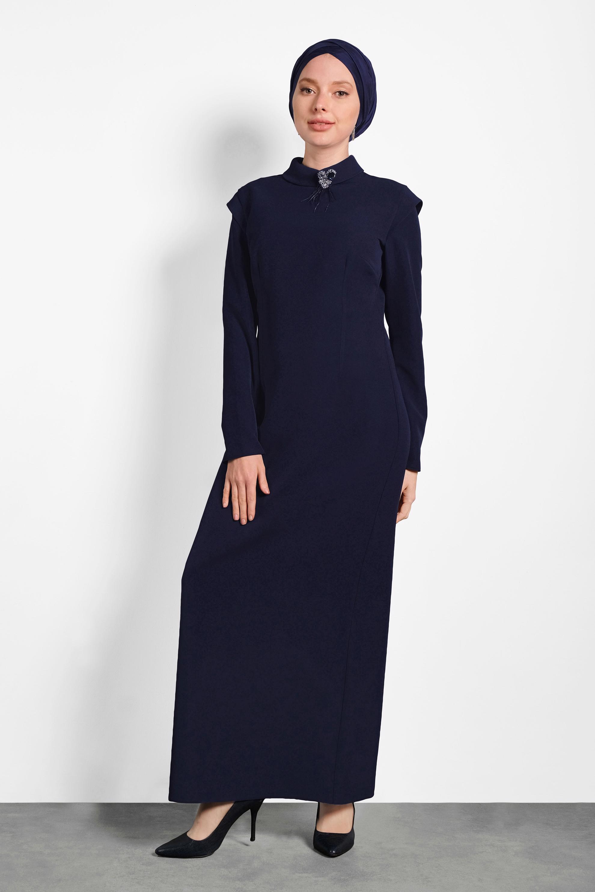 Tesettür giyim LACİVERT KLASİK KESİM ELBİSE 40367 
