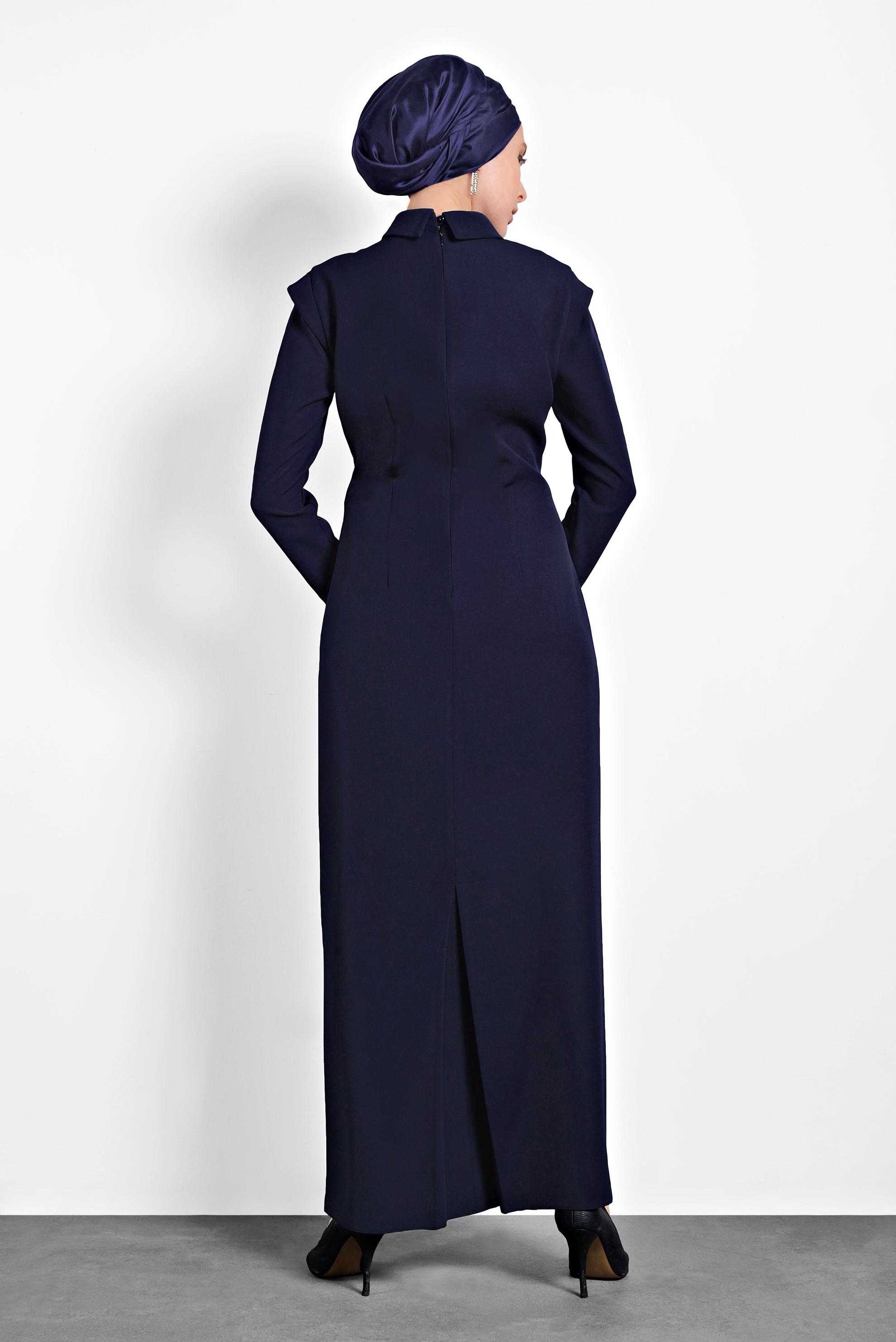 Tesettür giyim LACİVERT KLASİK KESİM ELBİSE 40367 