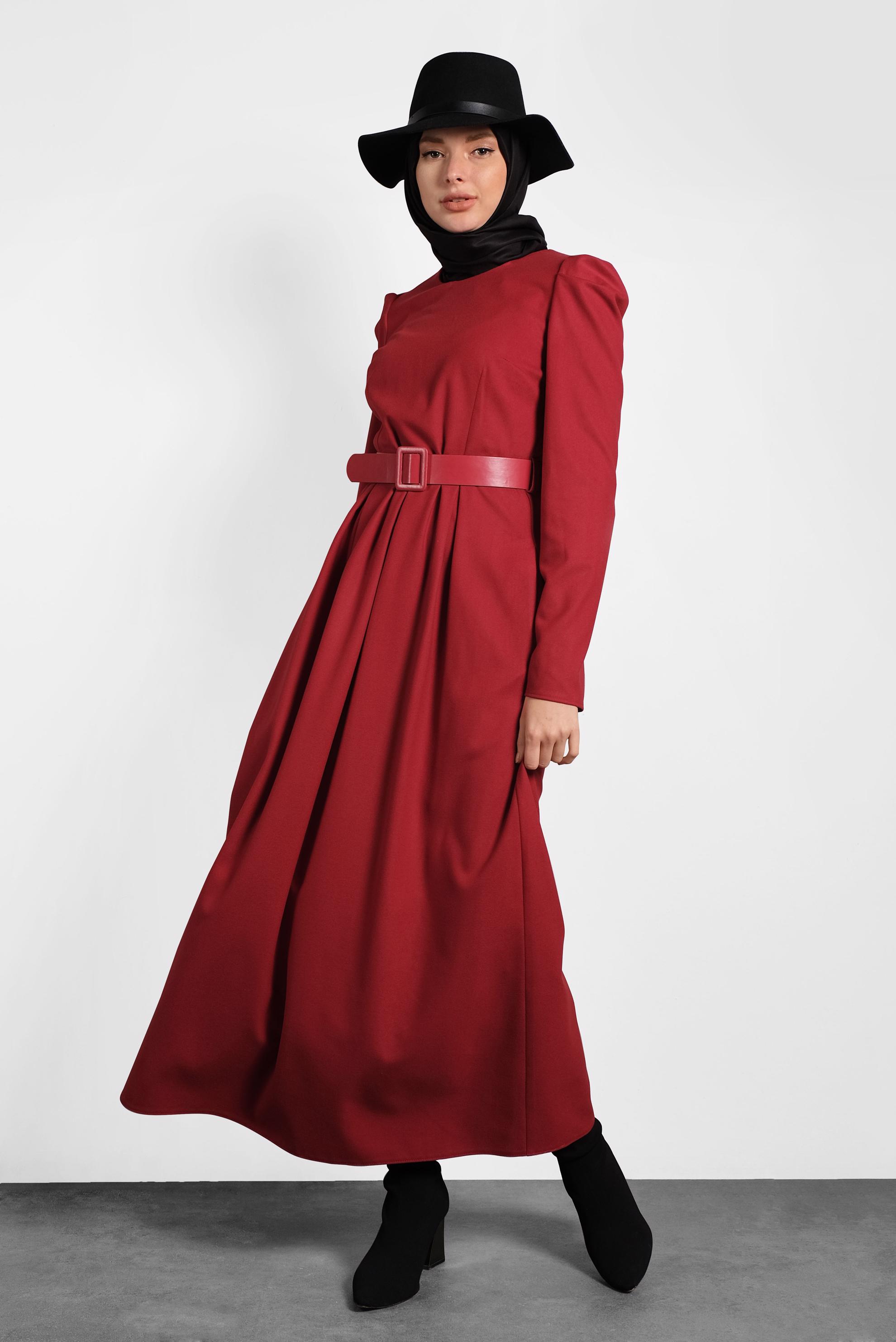 Tesettür giyim KIRMIZI KARPUZ KOL ELBİSE 40368 