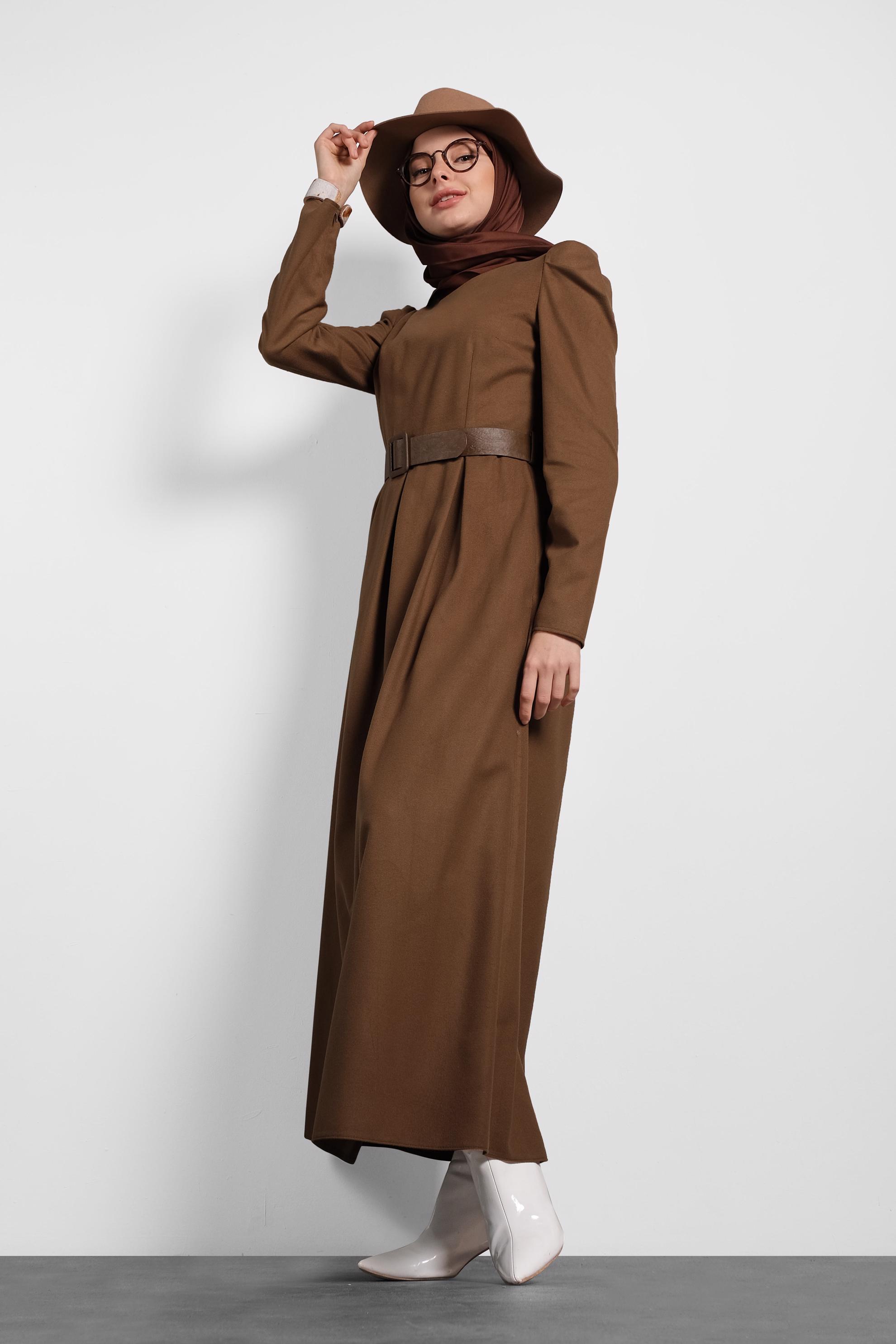Tesettür giyim KAHVE KARPUZ KOL ELBİSE 40368 