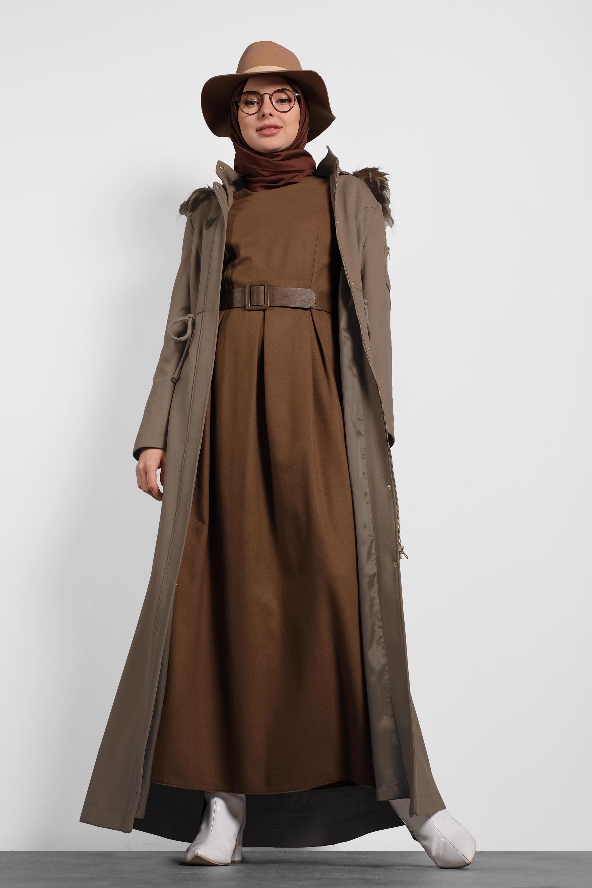 Tesettür giyim KAHVE KARPUZ KOL ELBİSE 40368 