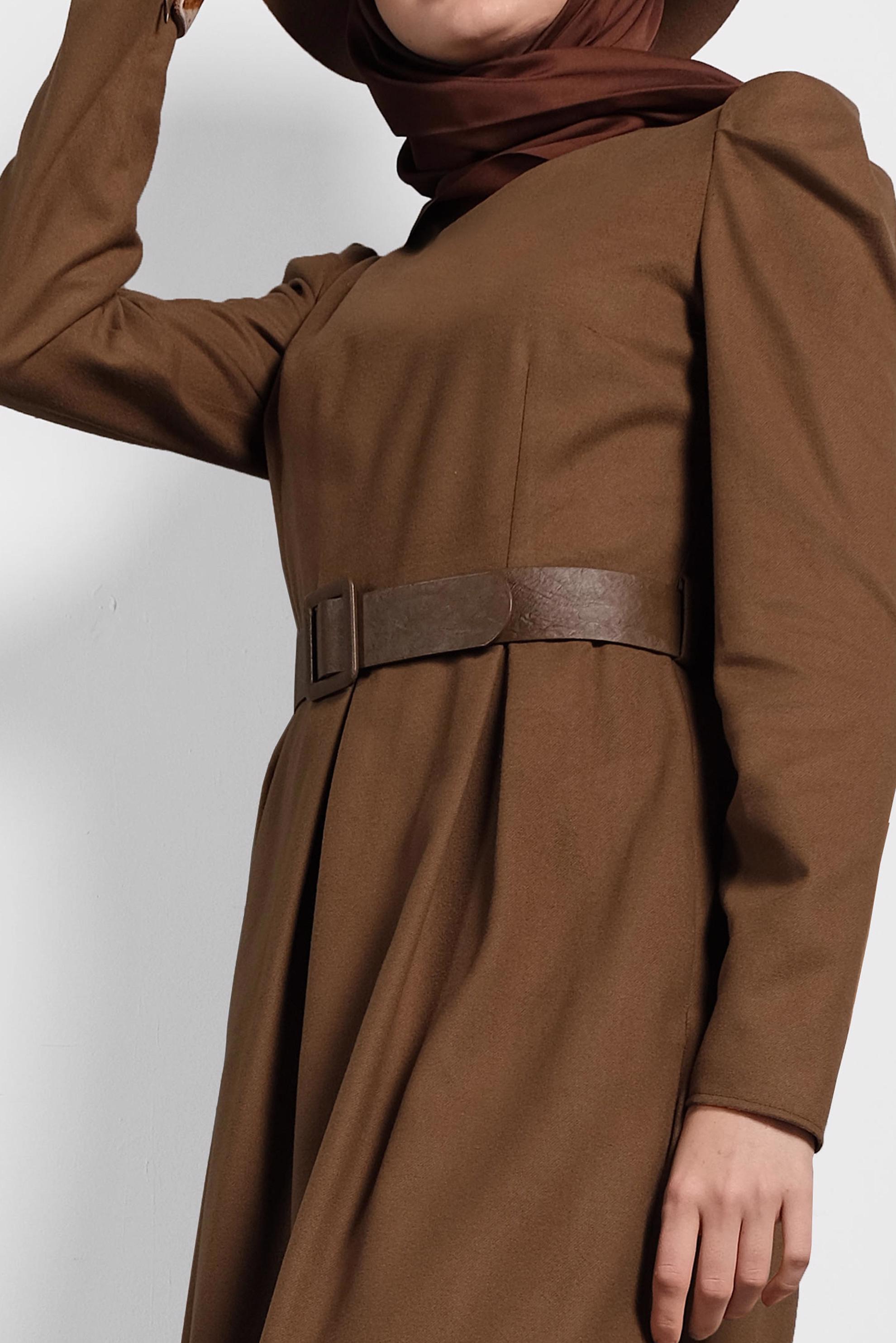 Tesettür giyim KAHVE KARPUZ KOL ELBİSE 40368 