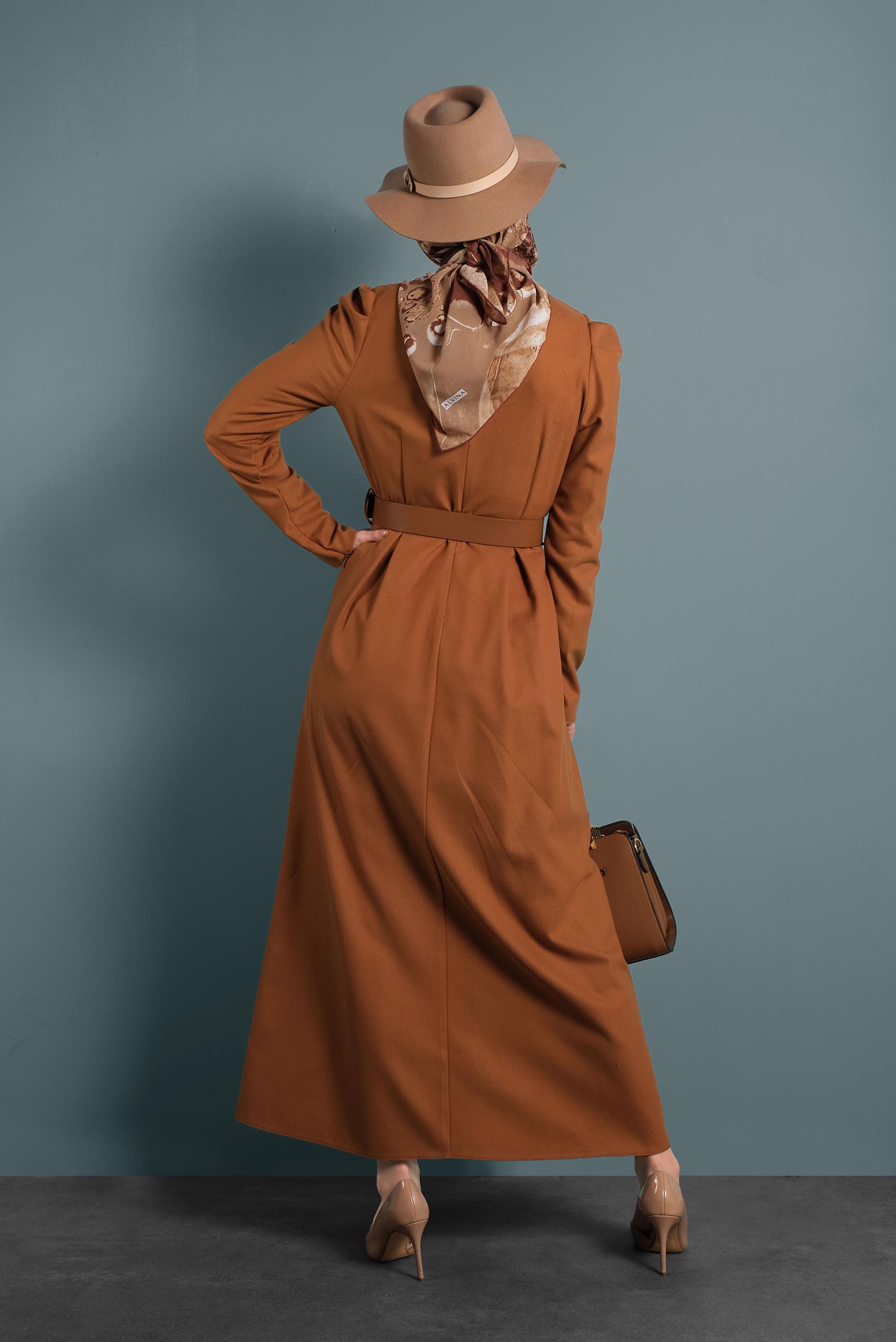 Tesettür giyim TABA KARPUZ KOL ELBİSE 40368 