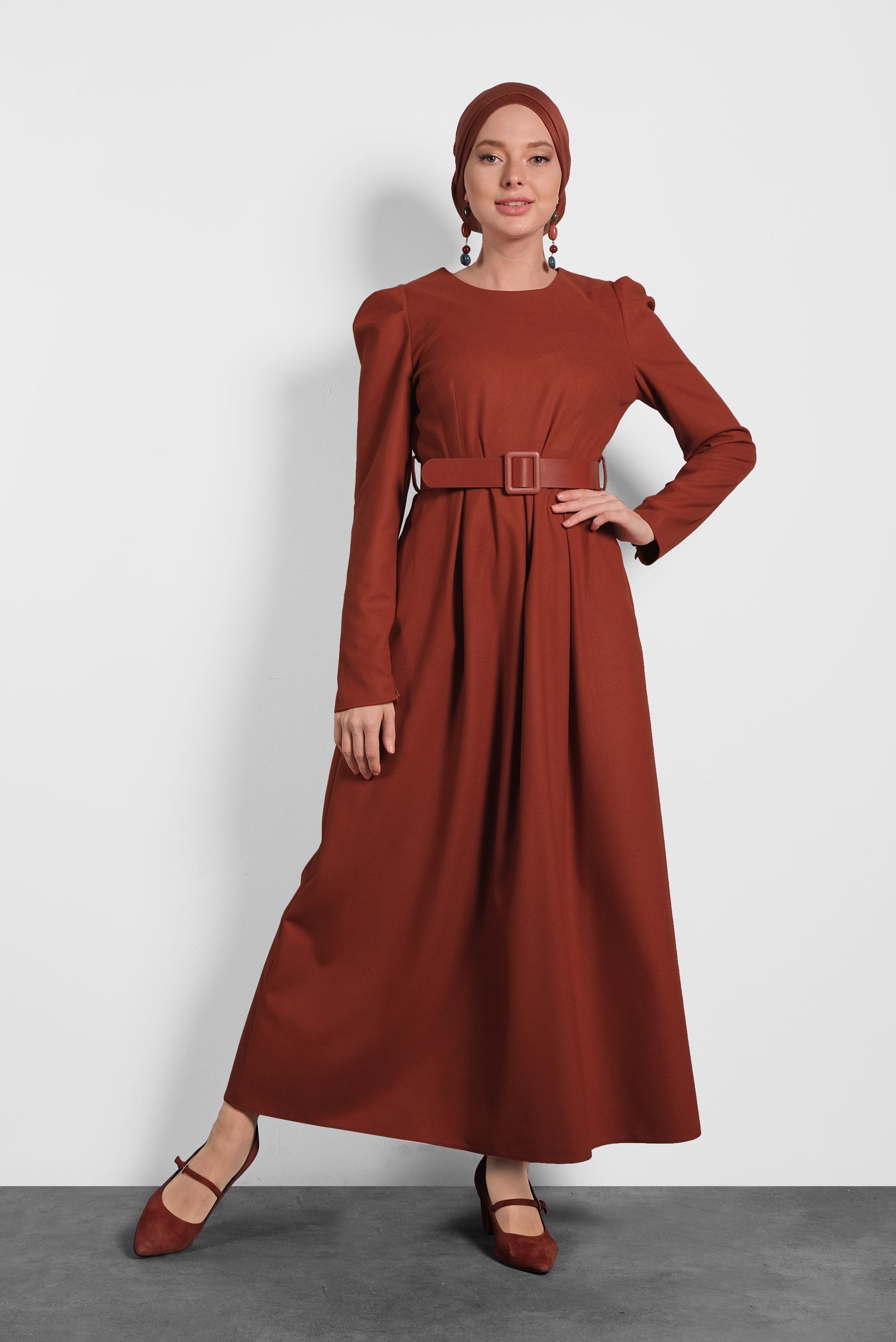 Tesettür giyim TURUNCU KARPUZ KOL ELBİSE 40368 