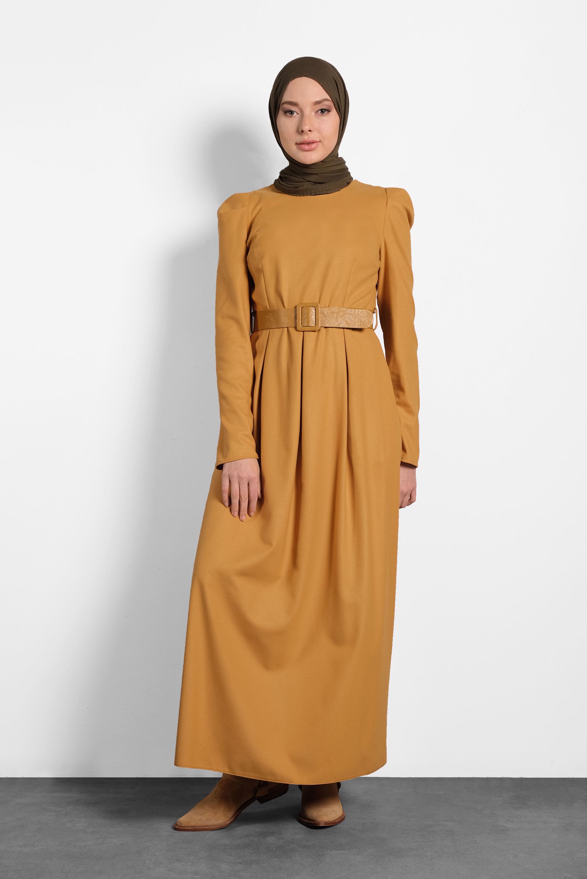 Tesettür giyim TURUNCU KARPUZ KOL ELBİSE 40368 