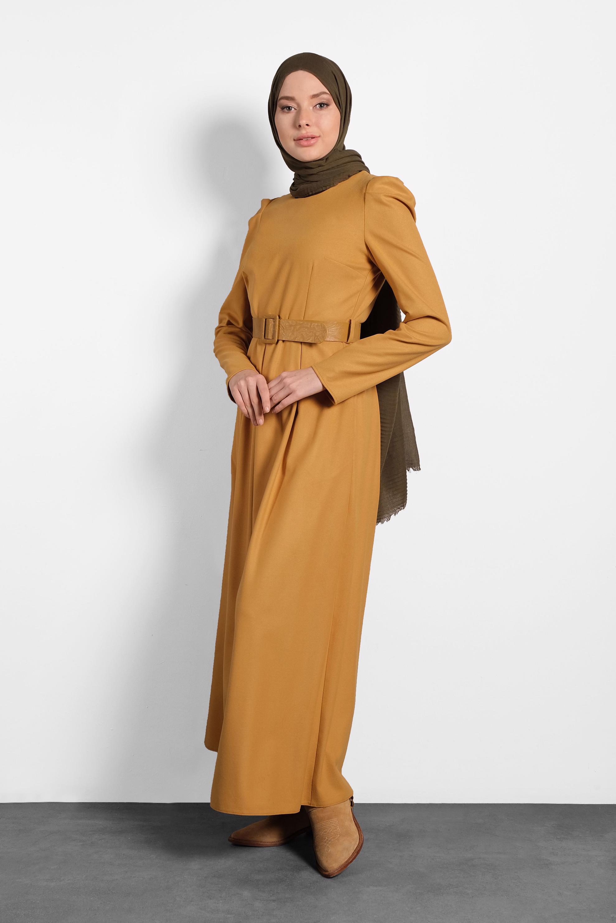 Tesettür giyim TURUNCU KARPUZ KOL ELBİSE 40368 