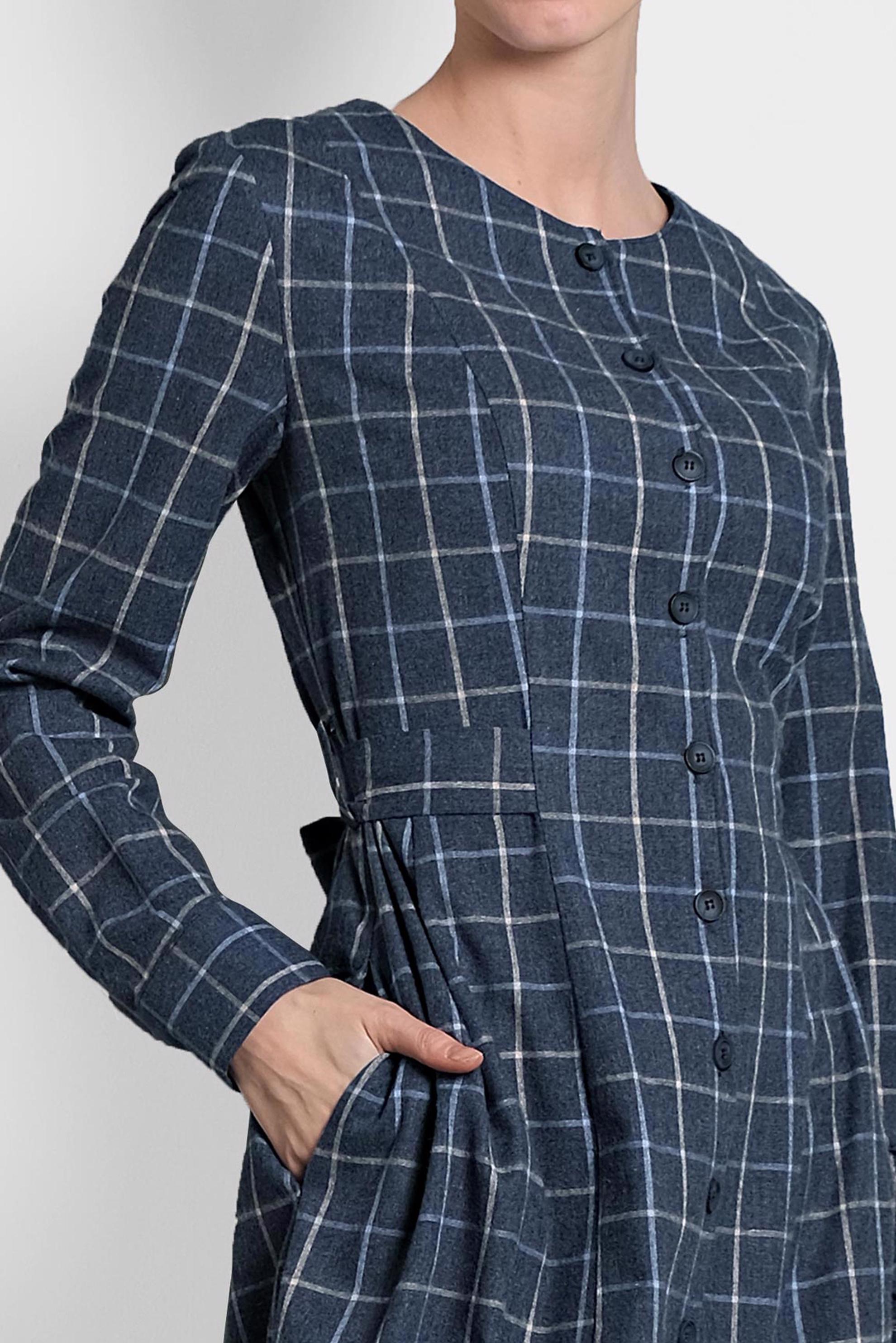 Tesettür giyim LACİVERT EKOSE DÜĞMELİ ELBİSE 40370