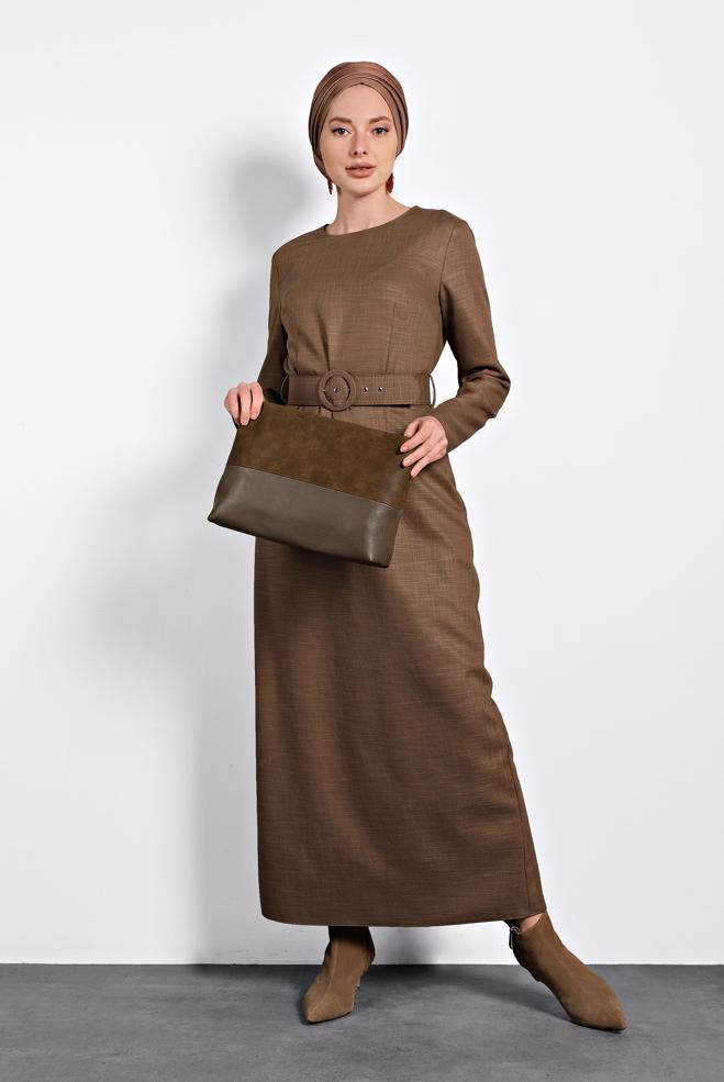 Tesettür giyim  KEMERLİ ELBİSE 40372  - ALVİNA