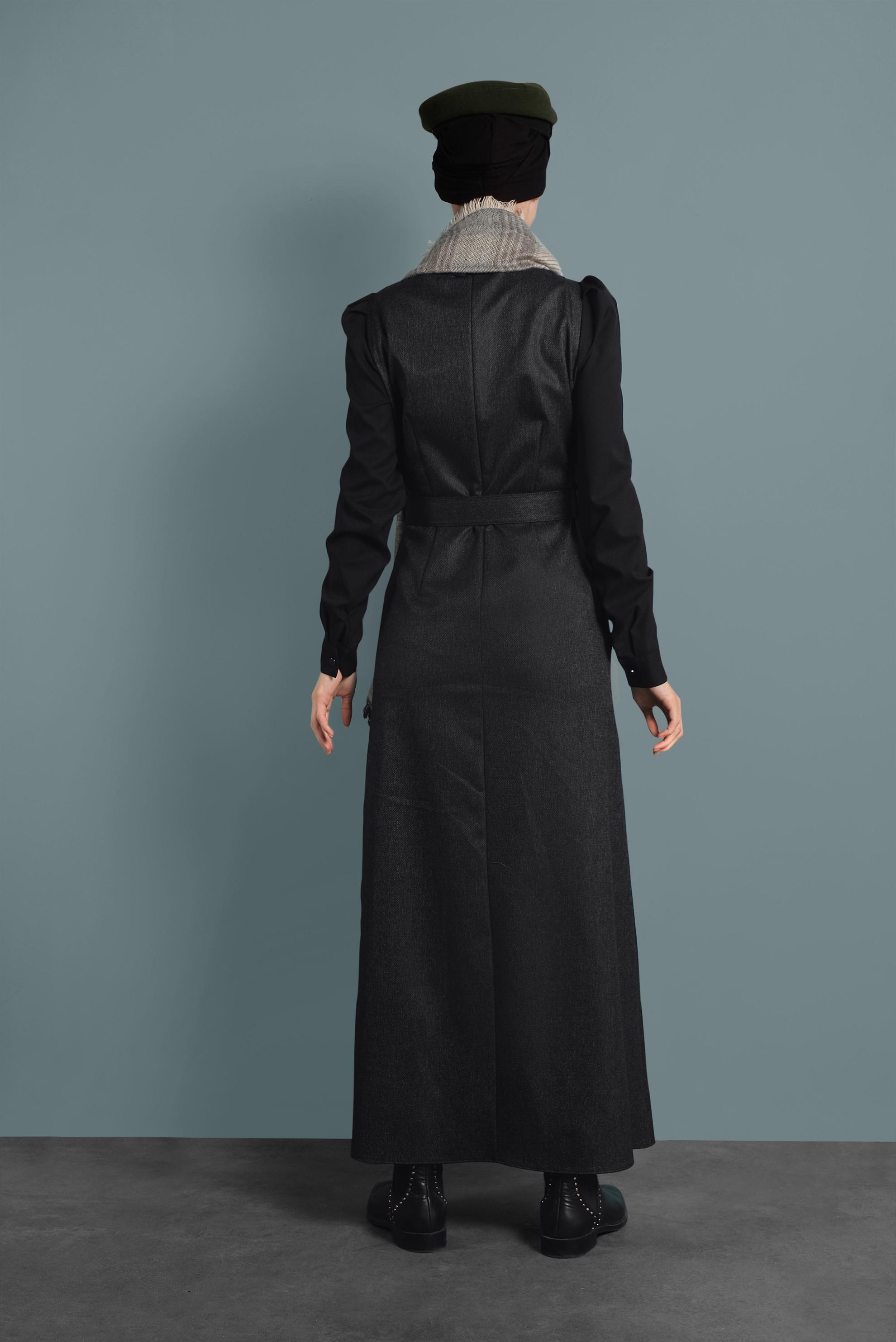 Tesettür giyim SİYAH KEMERLİ ELBİSE 40382 