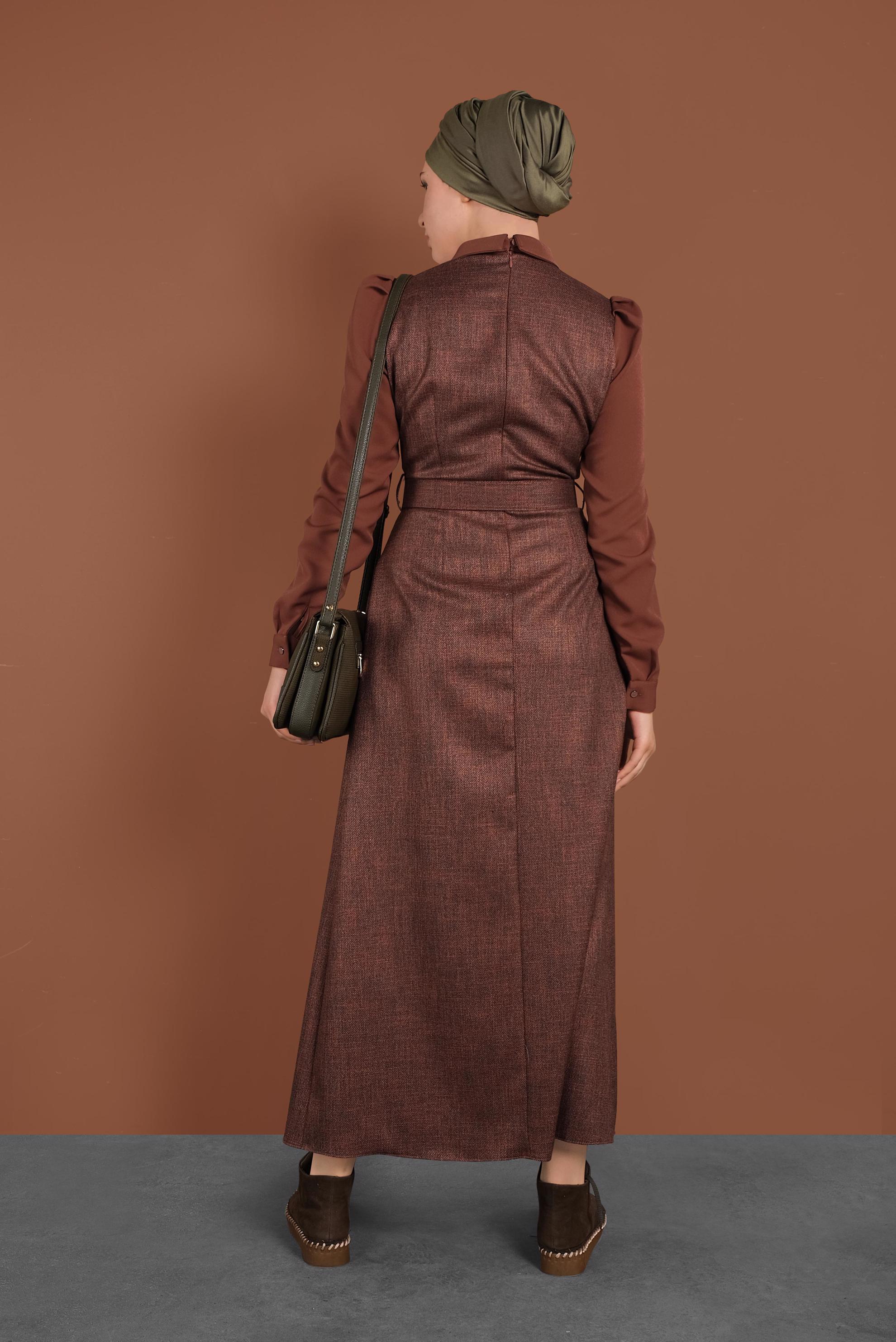 Tesettür giyim TURUNCU KEMERLİ ELBİSE 40382 