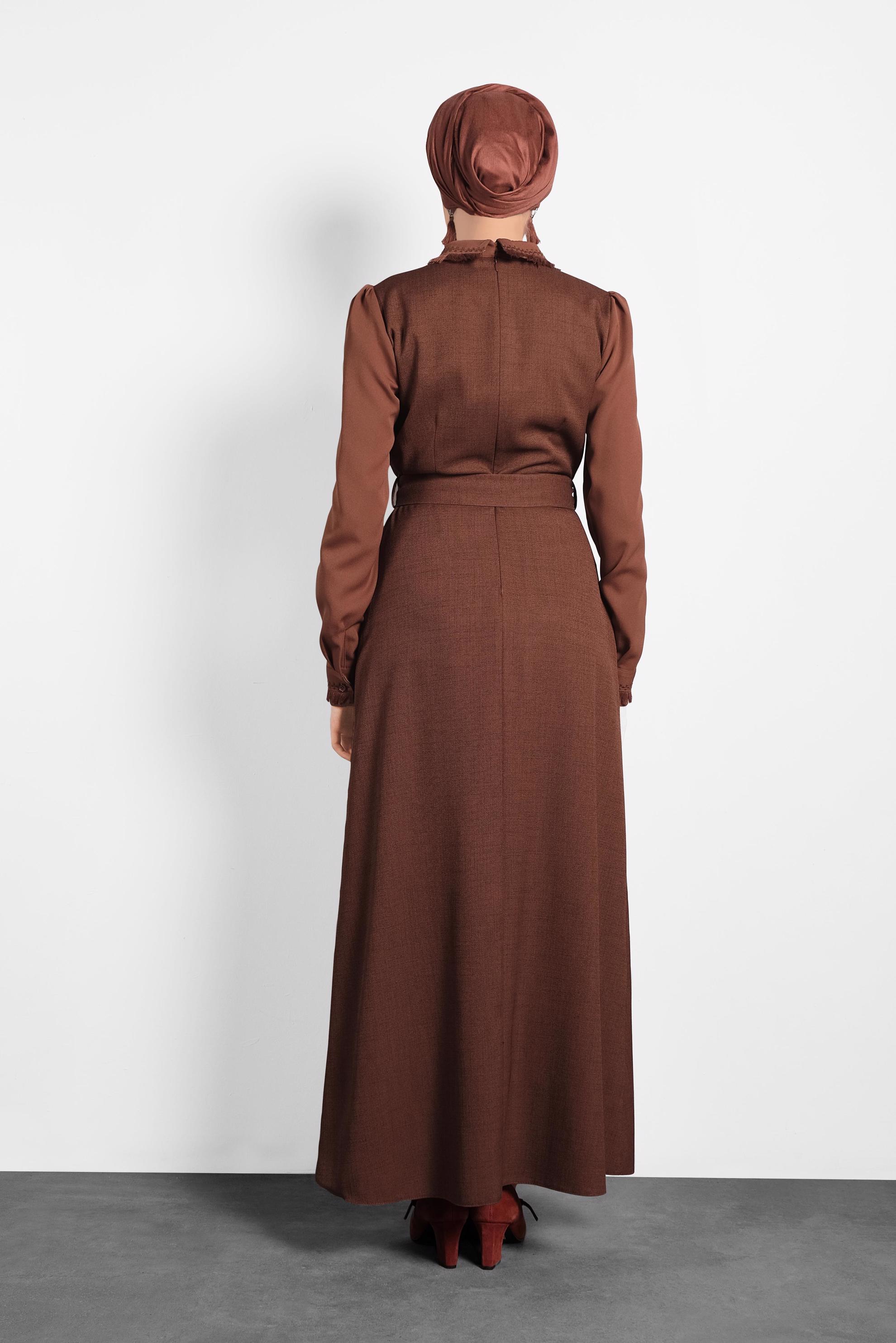 Tesettür giyim TURUNCU KEMERLİ ELBİSE 40384 