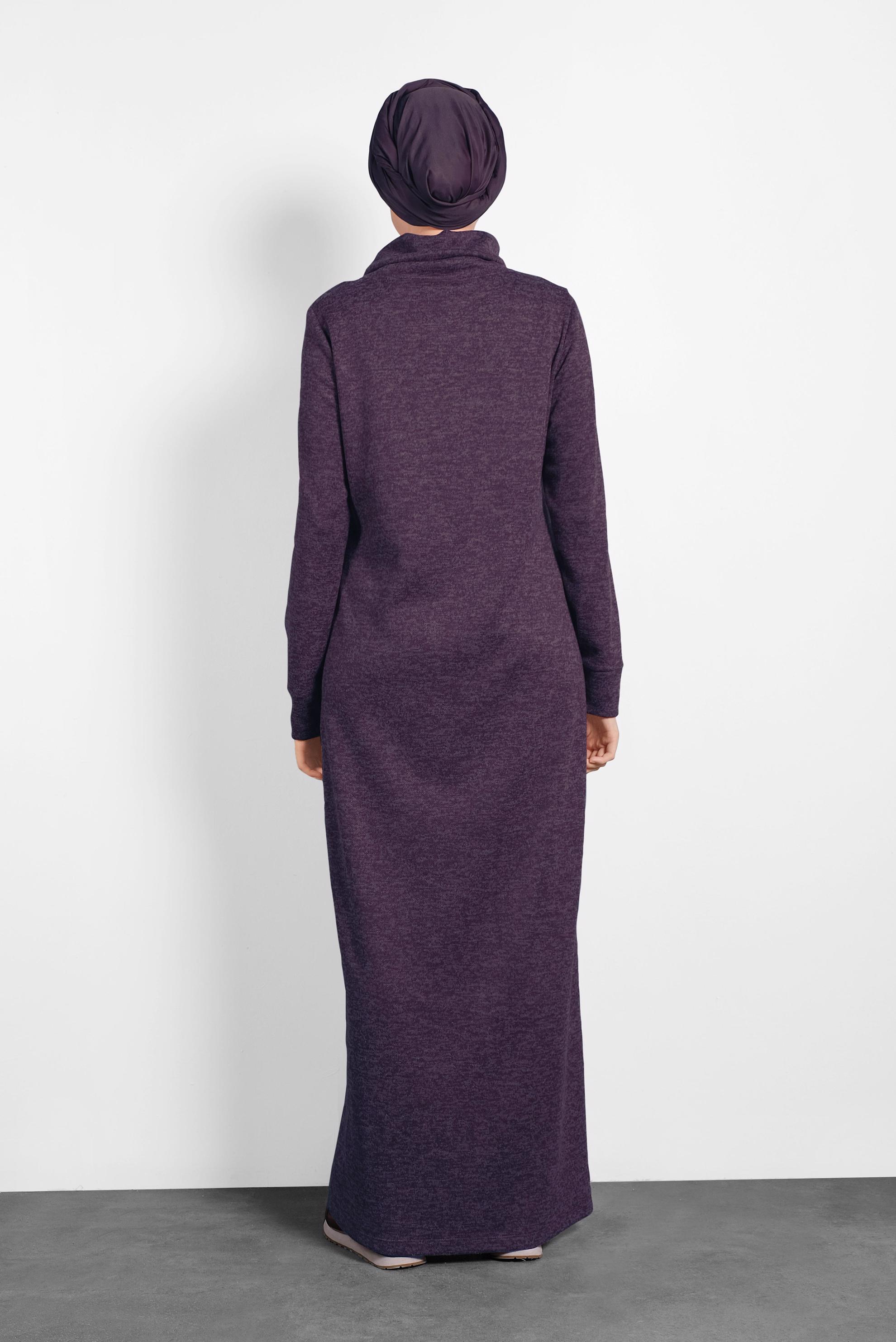 Tesettür giyim MOR BOĞAZLI TRİKO ELBİSE 40397 
